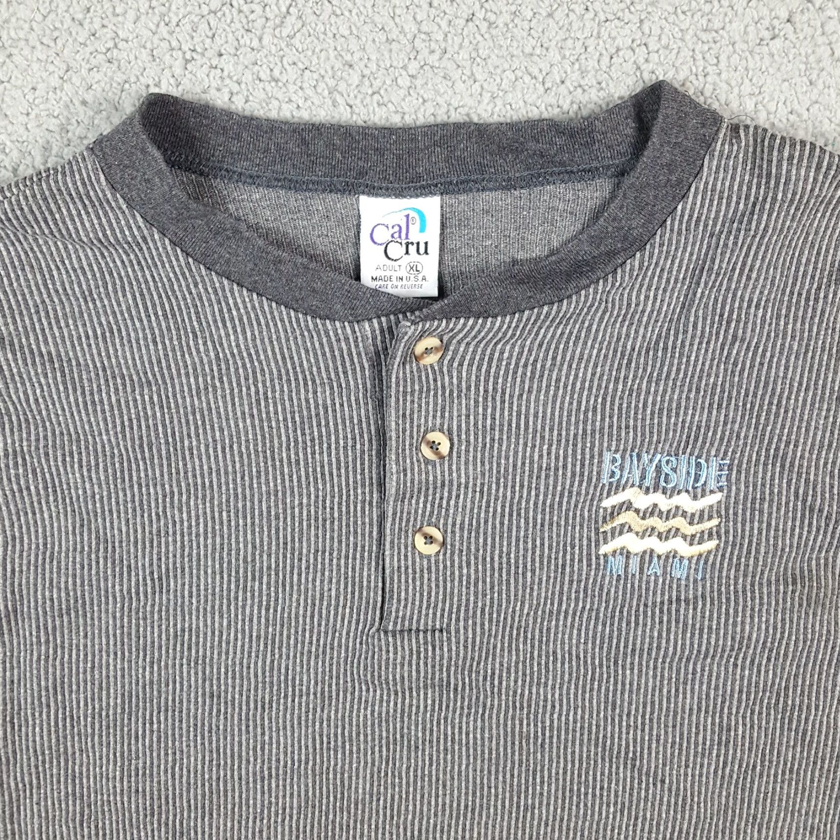 Vintage VINTAGE Cal Cru Miami Retro Striped Polo Shirt Long Sleeve XL Gray 90s Beach Mens Size US XL / EU 56 / 4 - 2 Thumbnail