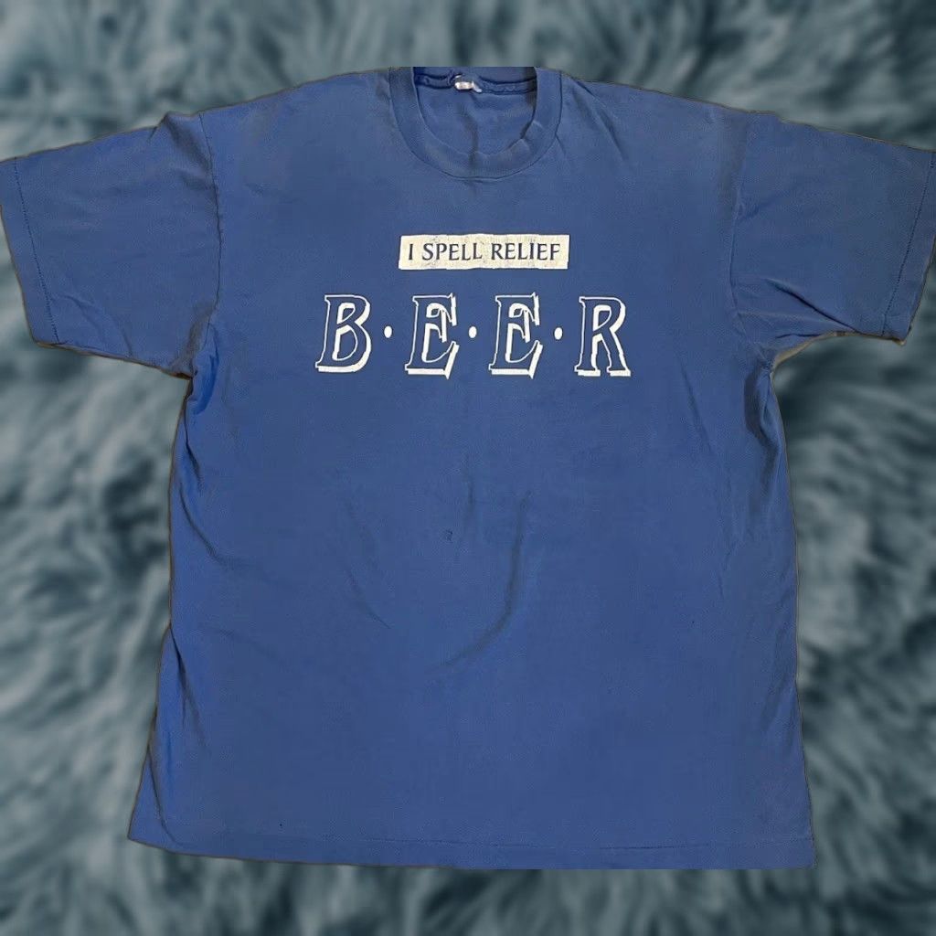 Vintage VINTAGE 90s Beer Is My Relief Faded Shirt XL USA Funny Joke Bar Drinking Grunge 80s Blue USA Shirt XL Funny Saying Graphic Tee Men Size US XL / EU 56 / 4 - 1 Thumbnail