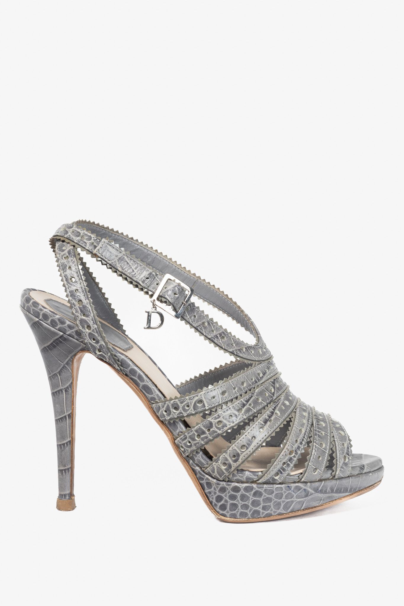 Dior Christian Dior Bonnie Snake-Embossed Perforated Sandals Size US 6 / IT 36 - 1 Thumbnail