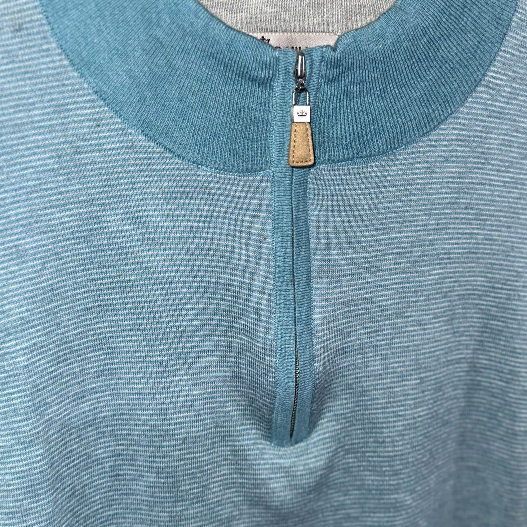 Peter Millar Peter Millar Sweater Mens Large Blue Quarter Zip Crown Soft Cotton Silk Knit Mens L Blue 1/4 Zip Mock Neck Knit Crown Detail Size US L / EU 52-54 / 3 - 3 Thumbnail