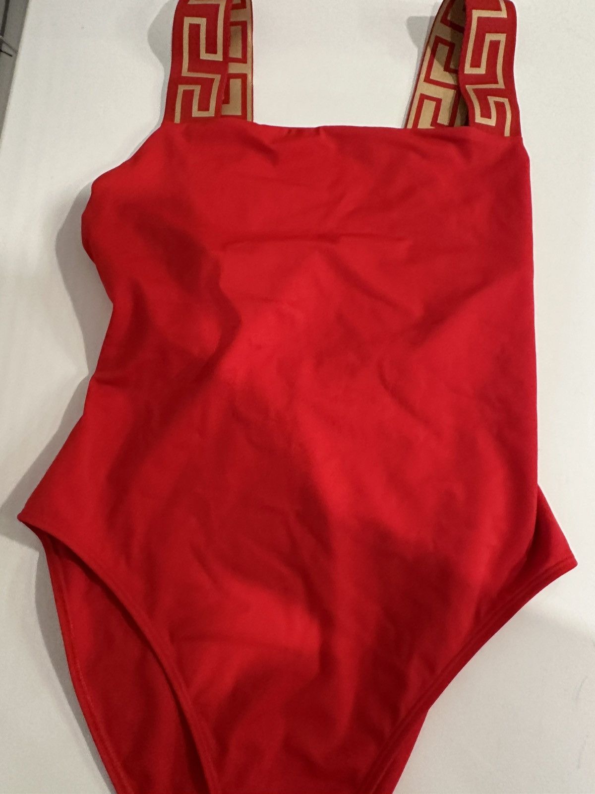 Versace Versace Red One-Piece Swimsuit Geometric Gold Accent Straps Size XL / US 12-14 / IT 48-50 - 4 Thumbnail