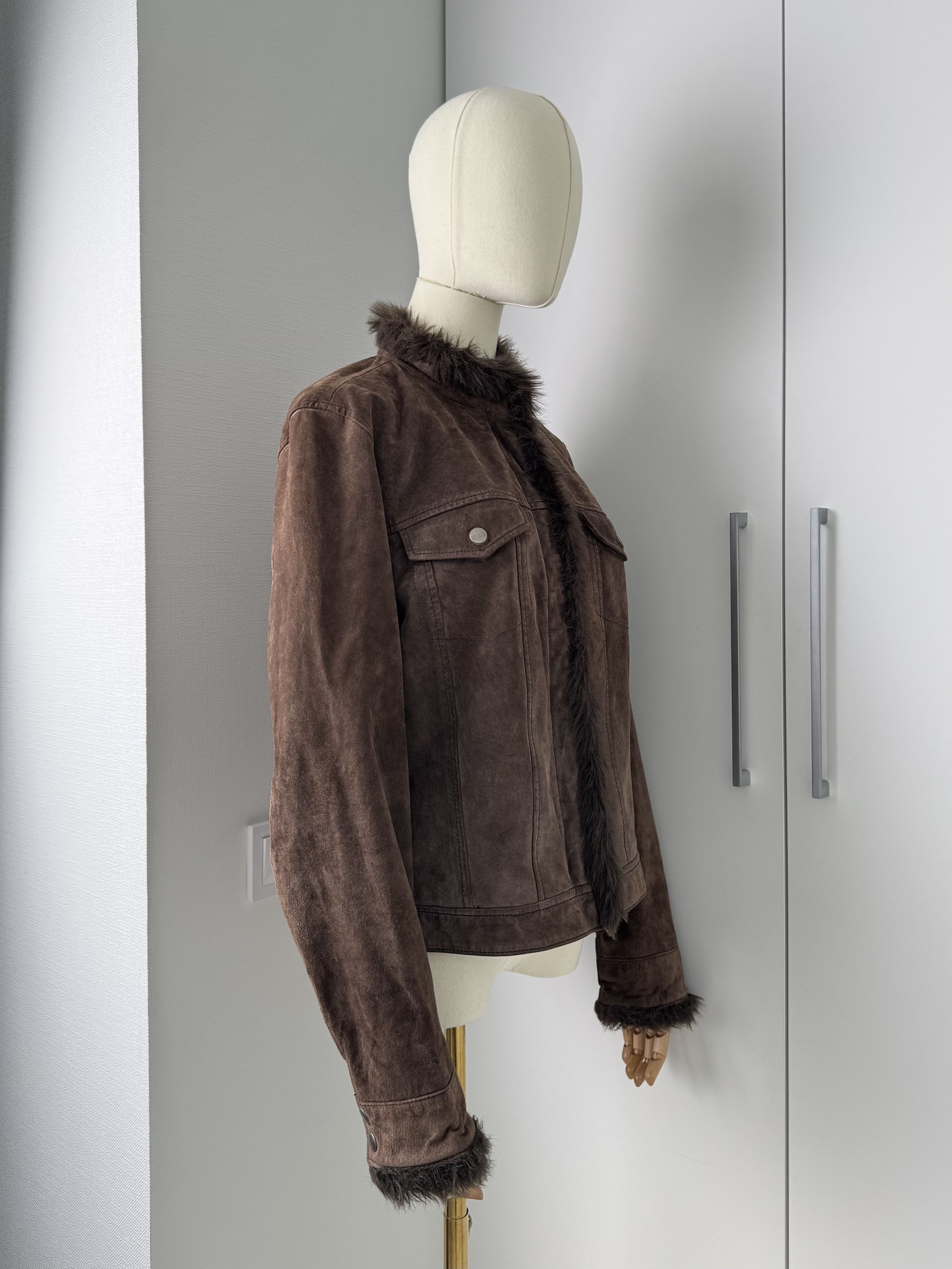 Japanese Brand Y2K Brown Suede Jacket Womens Faux Fur Trim Short Coat Y2K Size M / US 6-8 / IT 42-44 - 2 Thumbnail