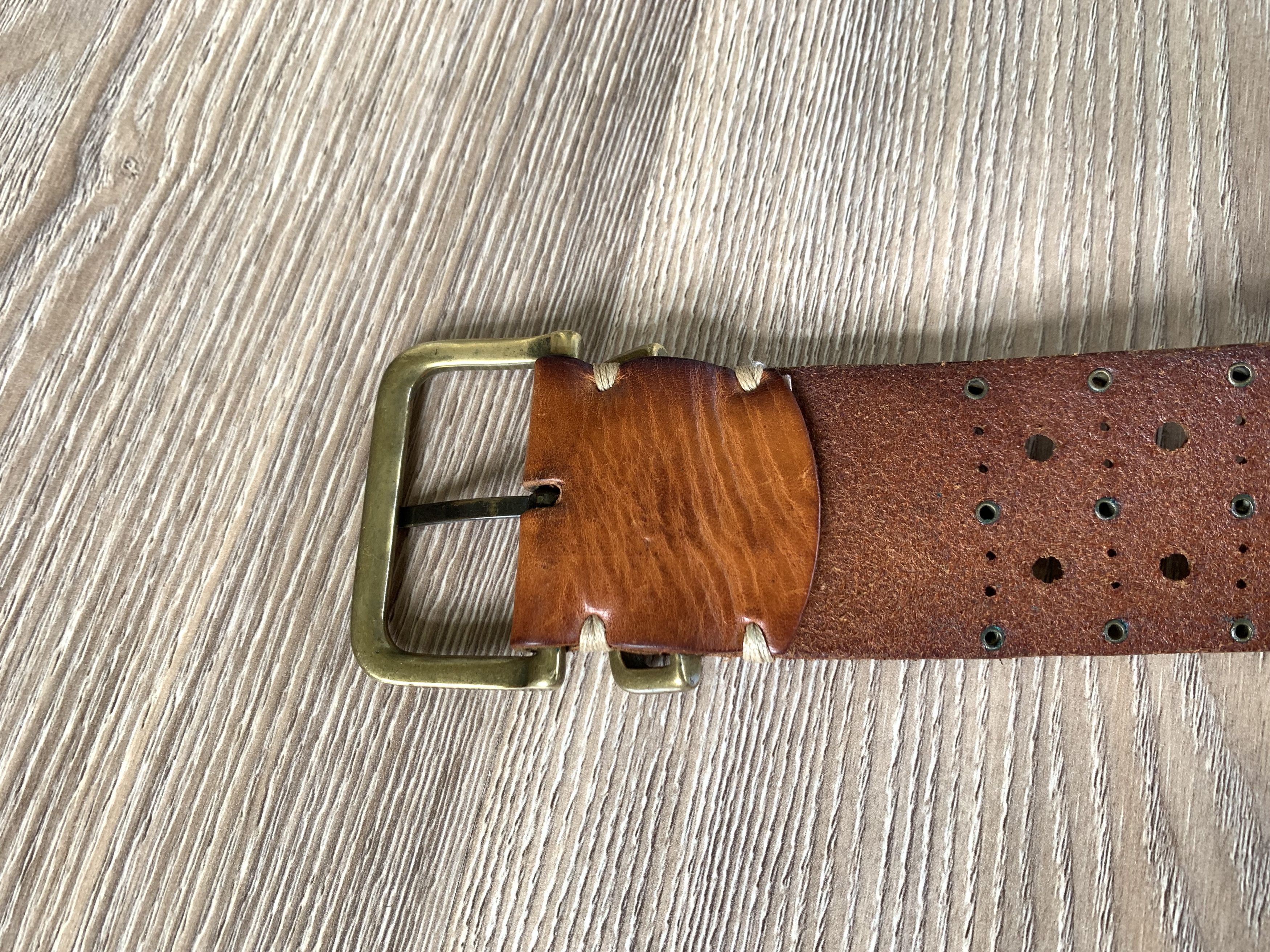 Handmade × Vintage Brown Handmade Perforated Leather Belt Size ONE SIZE - 3 Thumbnail