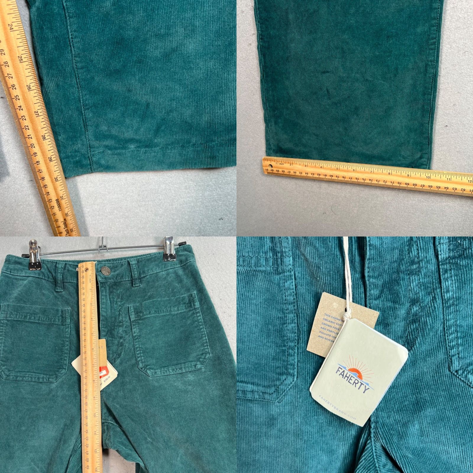 Faherty FAHERTY Corduroy Pants Womens Size 26 Green Organic Cotton Relaxed Fit Ankle Straight Size 26" / US 2 / IT 38 - 8 Thumbnail
