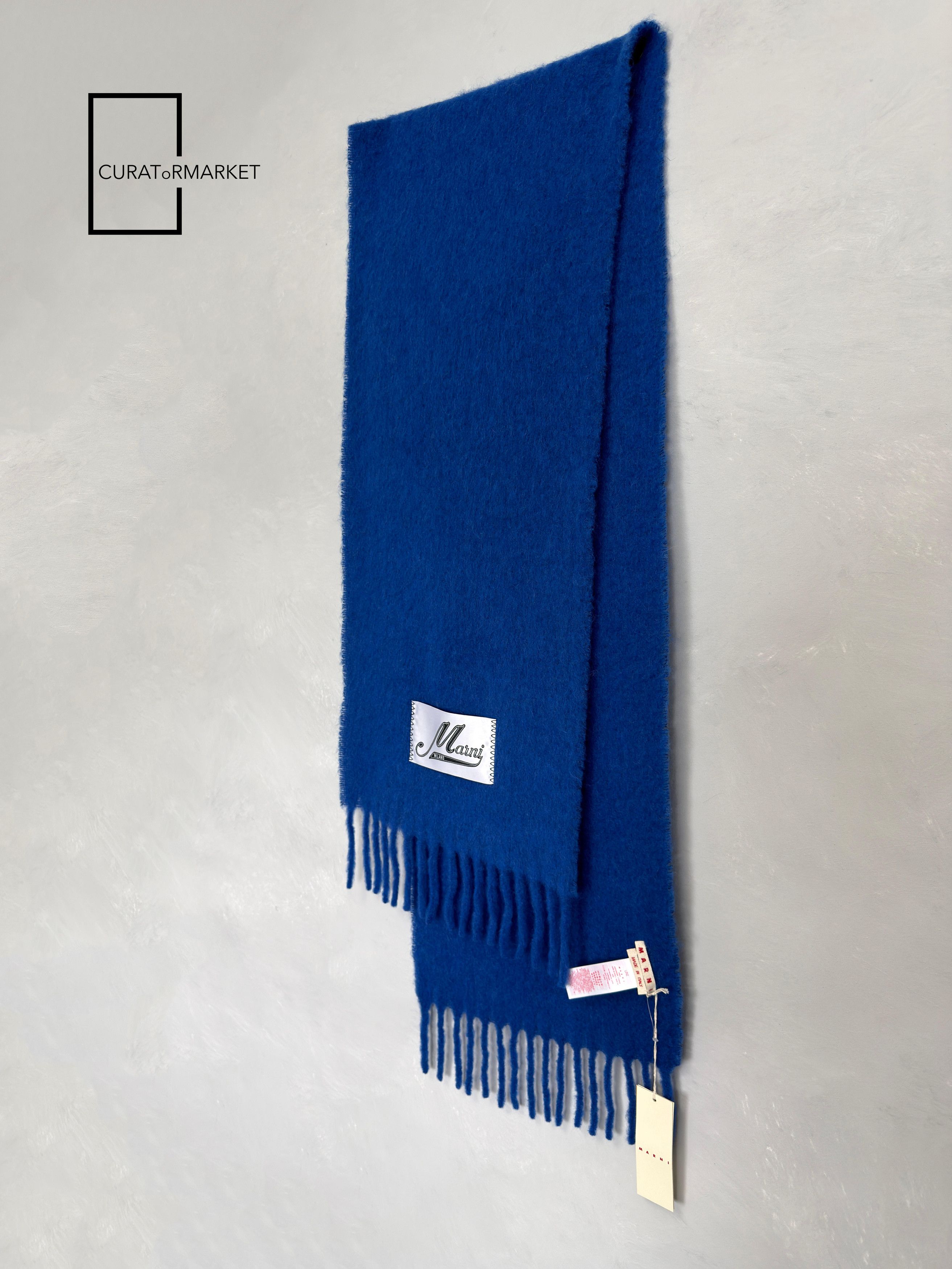 Marni Embroidered Logo Alpaca Felted Wool Classic Blue Scarf FW25 Size ONE SIZE - 2 Thumbnail