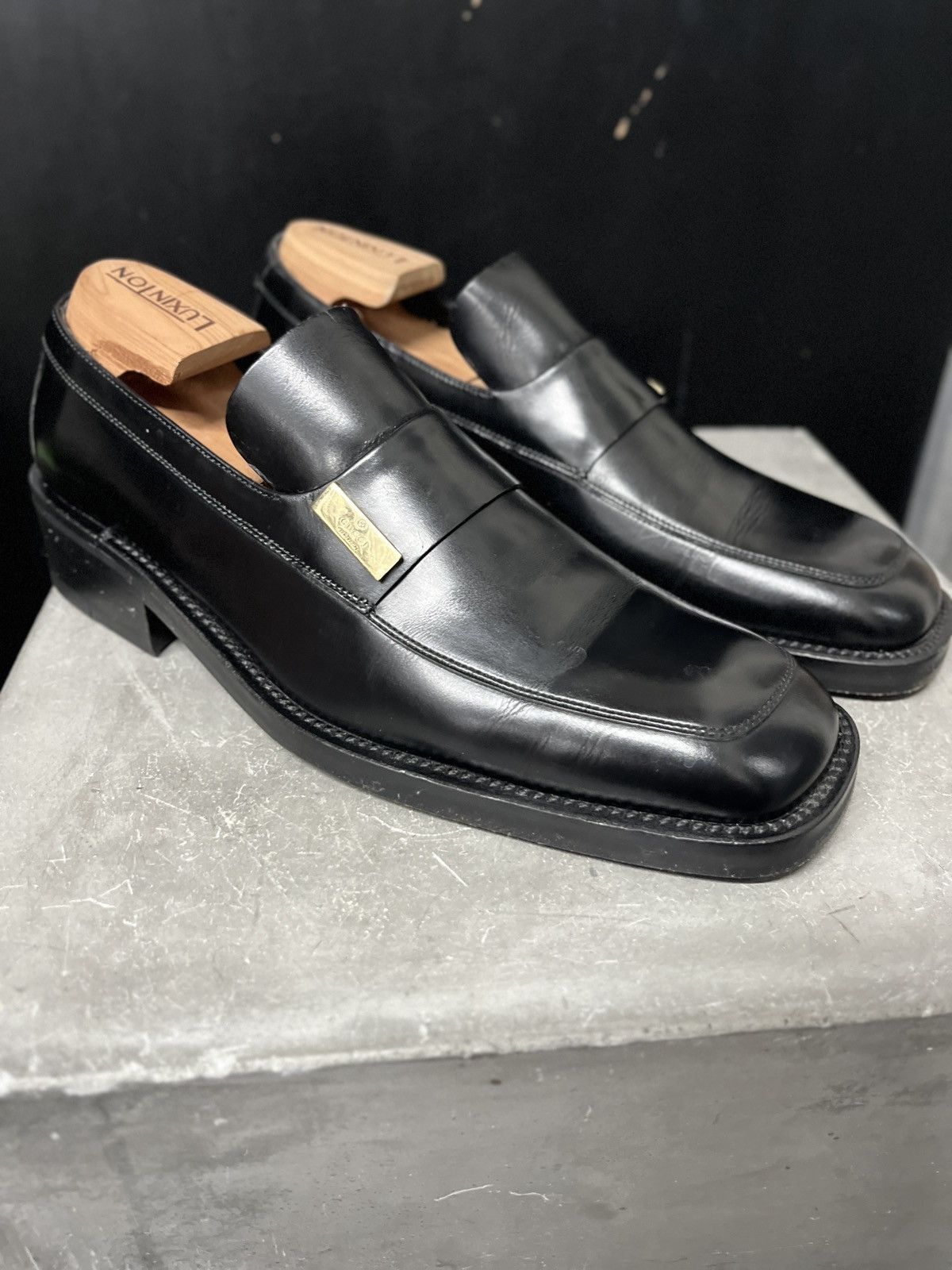 Gucci Gucci Black Square-Toe Leather Loafers 7.5D w/ Brass plate Size US 7.5 / EU 40-41 - 3 Thumbnail