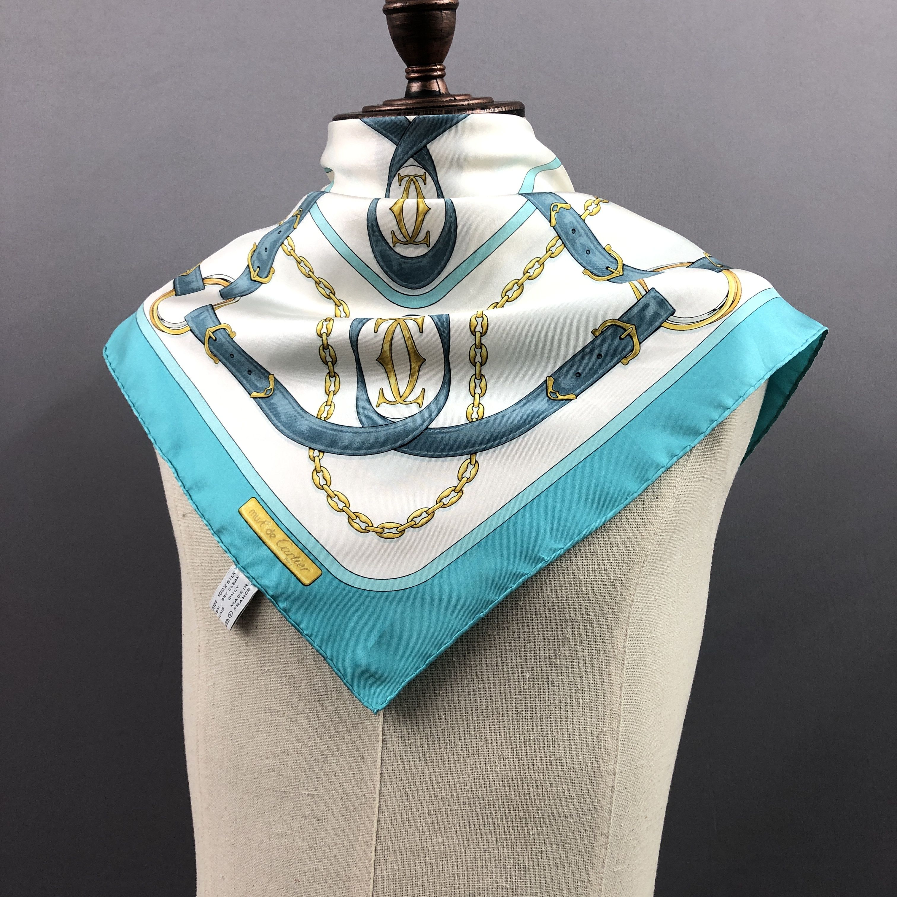 Cartier × Vintage Vintage Cartier SILK Scarf Twill Stole Wraps Scarves Size ONE SIZE - 4 Thumbnail