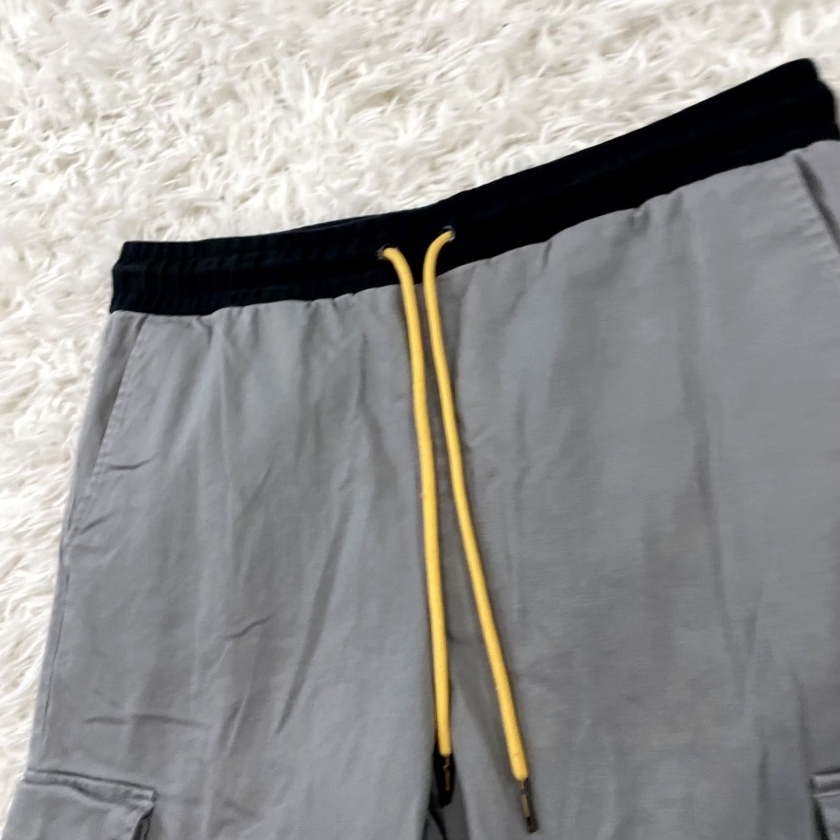 Vintage YOUNG & RECKLESS Cargo Pants Men L 34 Gray Yellow Drawstring Cinch Slim Joggers Size US 33 - 3 Thumbnail