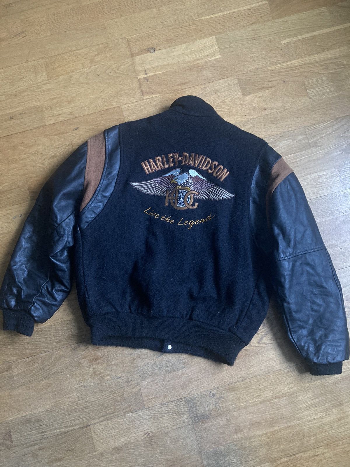 image of Vintage Bombers Harley Davidson Motorcycle Jacket in Black, Men's (Size Medium)