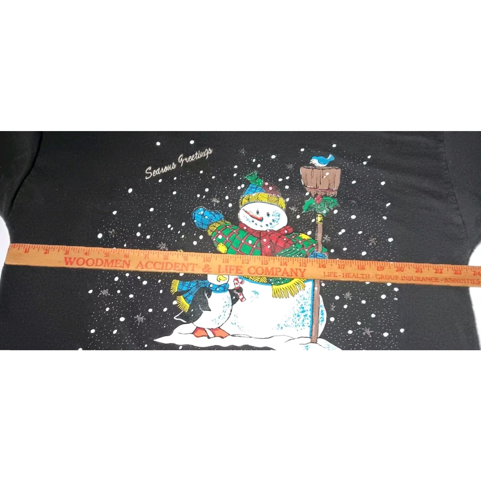 Vintage VINTAGE Holiday Time Sweatshirt XL Black Mock Neck Snowman Penguin Seasons Greetings Christmas Winter Puffy Graphic Glitter Womens Size XL / US 12-14 / IT 48-50 - 5 Thumbnail