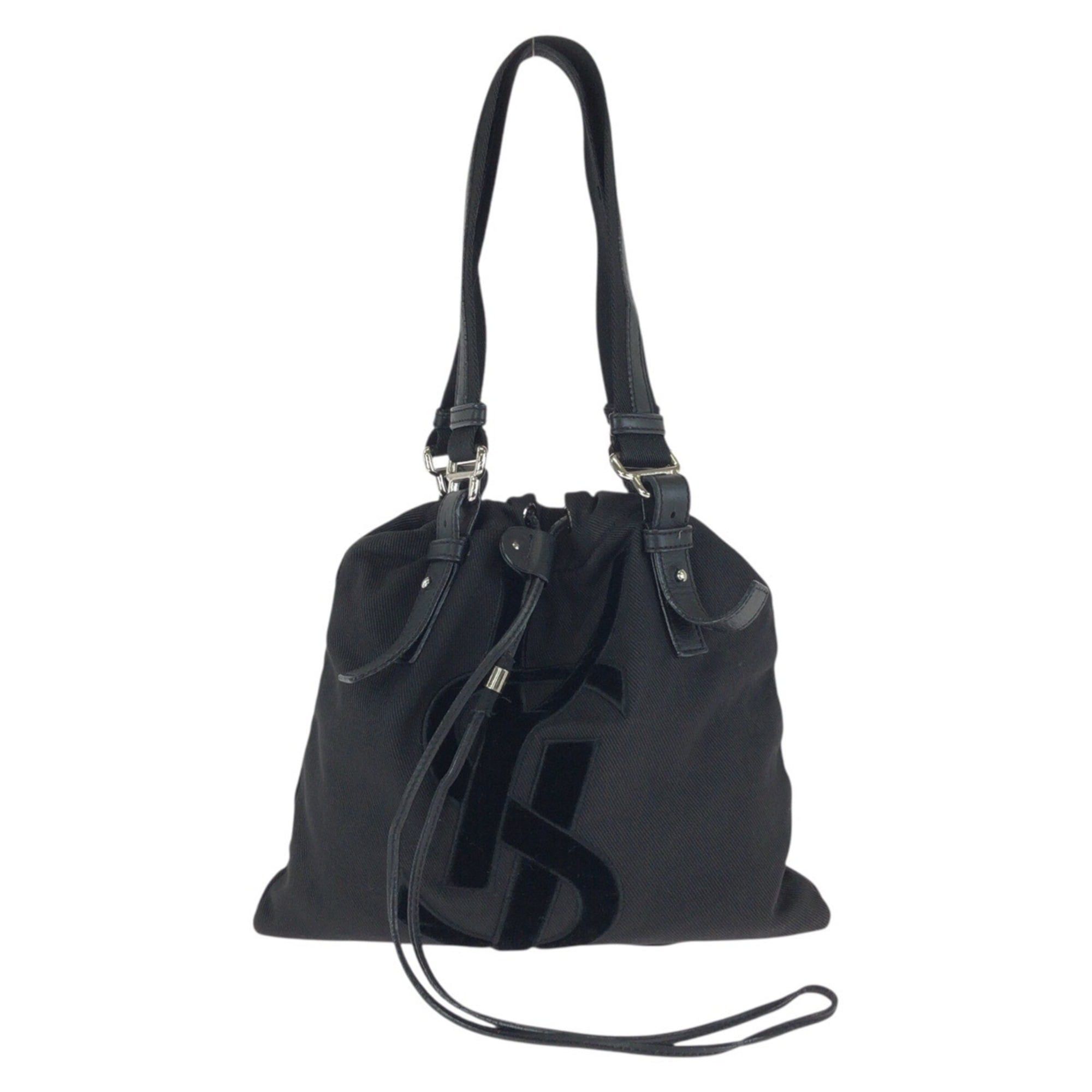 Yves Saint Laurent Yves Saint Laurent Rive Gauche Vintage Kahala YSL Drawstring Bag, Black, Silver Hardware, Canvas & Leather, 123435, Tote Bag/Shoulder Bag for Women Size ONE SIZE - 1 Thumbnail