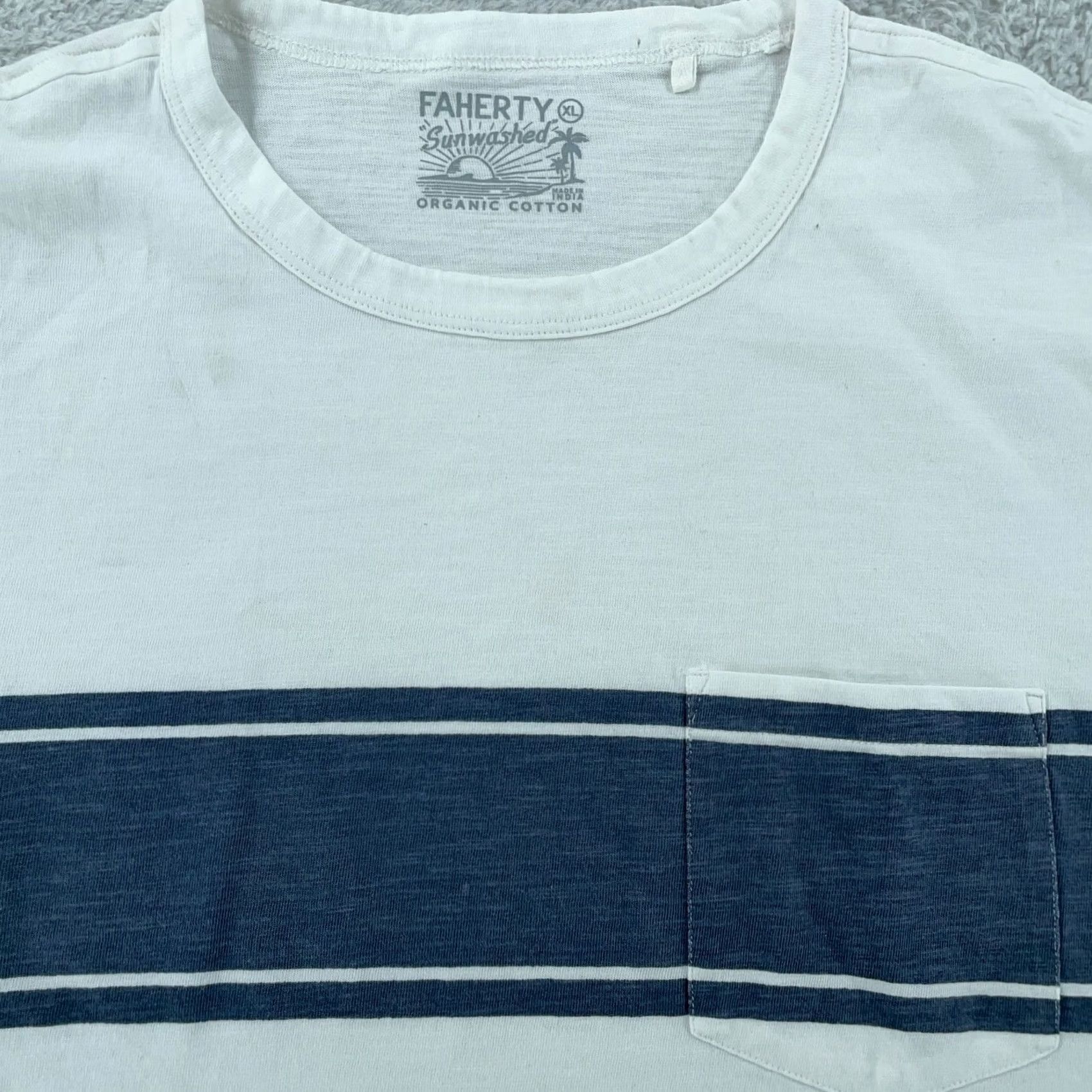 Faherty Faherty Sunwashed Surf Stripe Shirt Mens XL White Blue Chest Pocket Short Sleeve Size US XL / EU 56 / 4 - 2 Thumbnail