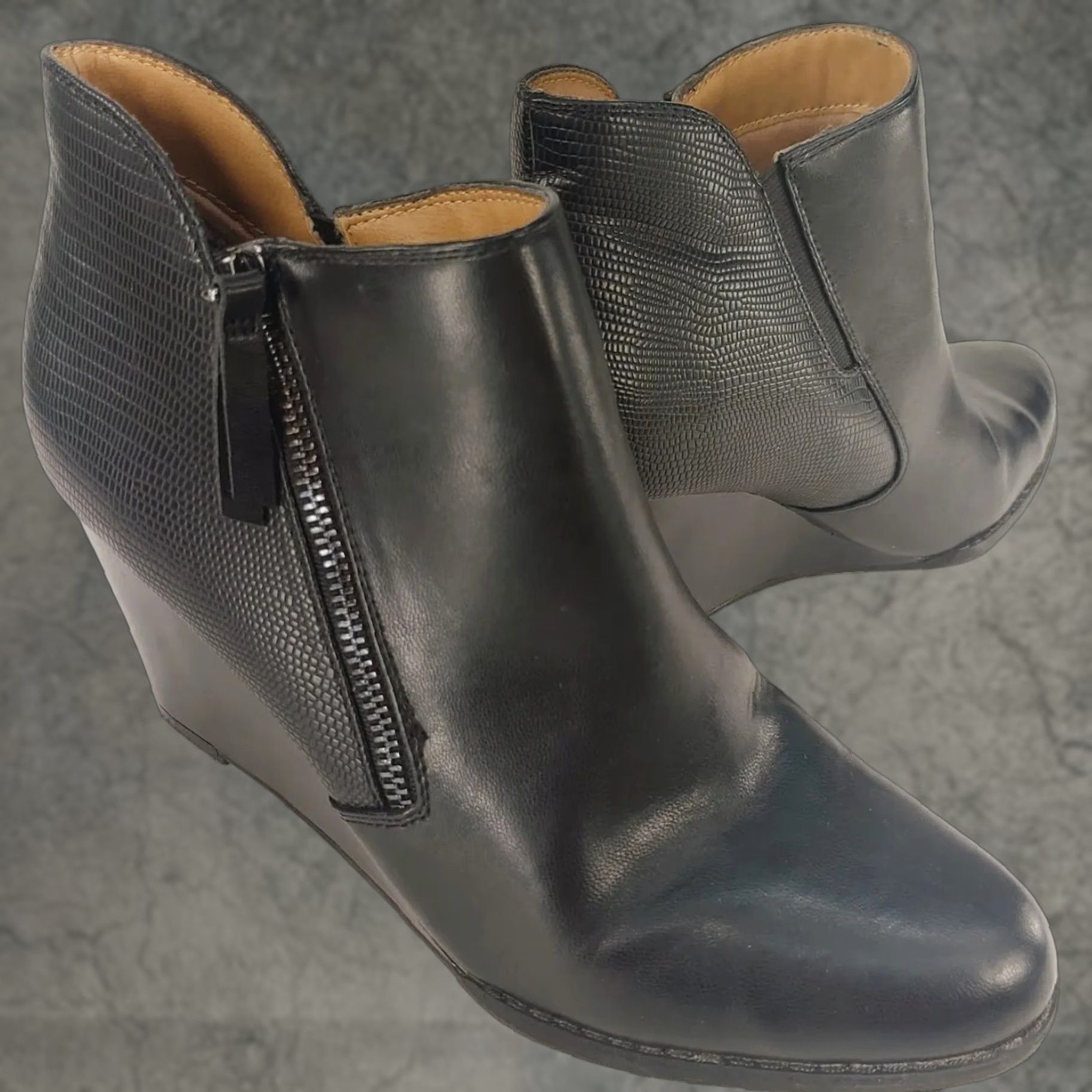 Vintage New Directions Boots Sarita Ankle Leather 3 in Wedge Side Zip Black Womens 9M 9 Women's Bootie Shoes Size US 6 / IT 36 - 1 Thumbnail