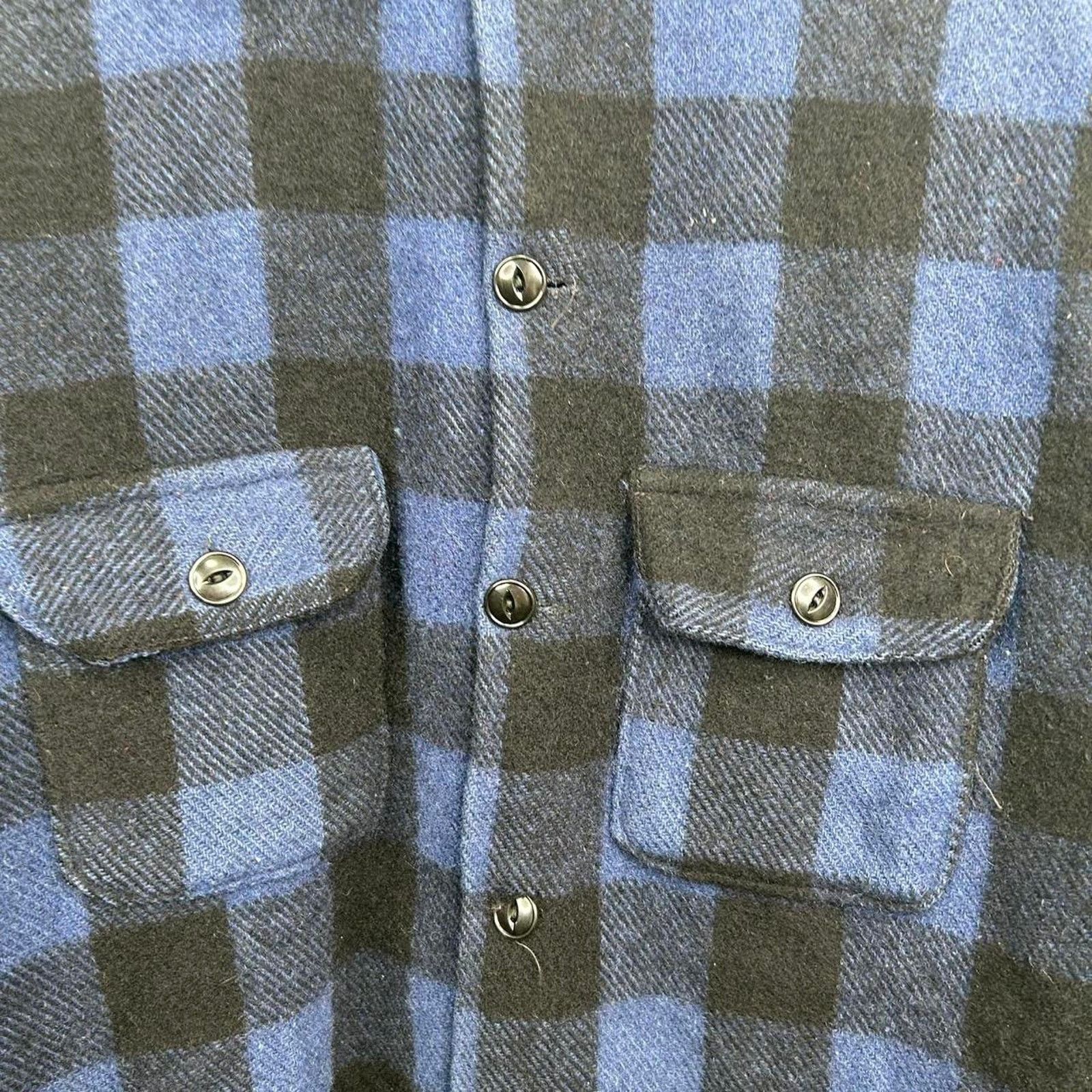 Other Vintage 80's Blue Black Plaid Wool Button-Up Flannel Medium Size US M / EU 48-50 / 2 - 4 Thumbnail