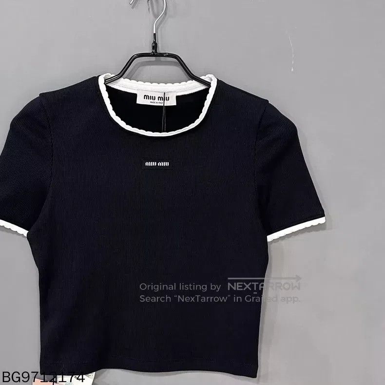 Miu Miu Miu Miu Size S Black lace logo short sleeves Size S / US 4 / IT 40 - 7 Thumbnail