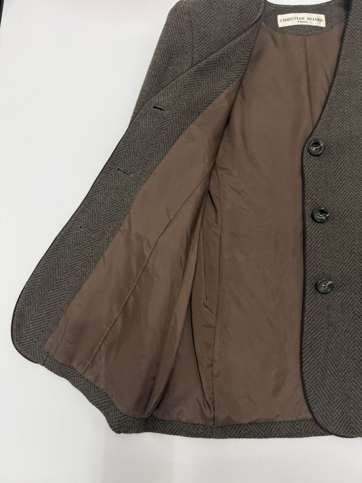French Connection Christian Aujard Herringbone Collarless Coat Classic France Size M / US 6-8 / IT 42-44 - 7 Thumbnail
