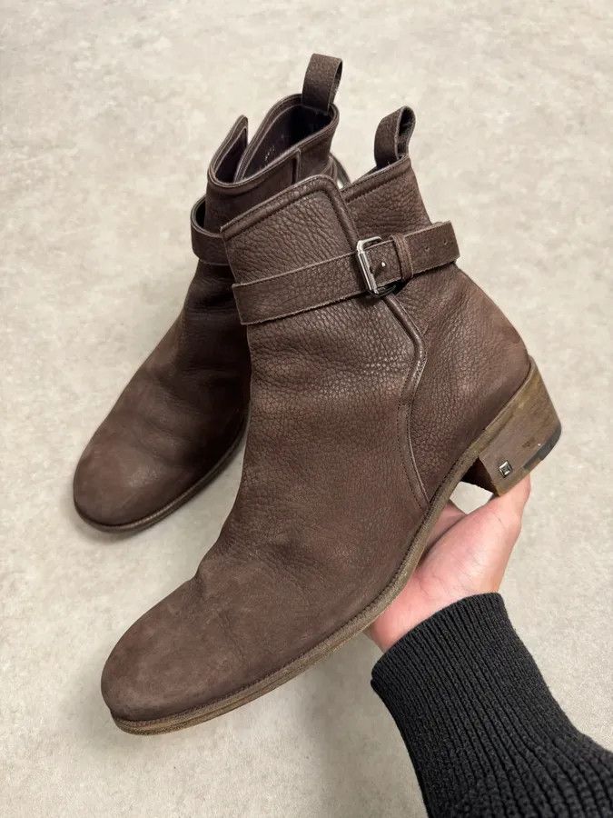 Louis Vuitton Louis Vuitton Taupe Suede Grain Leather Ankle Buckle Strap Boots Size US 10 / EU 43 - 3 Thumbnail