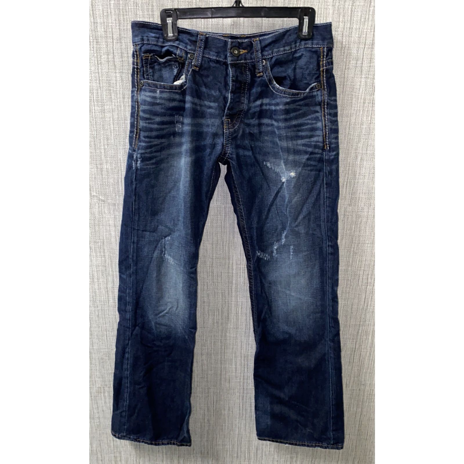 BKE BKE Denim Jeans Mens Carter Blue 31R X 31 Button Fly Distressed Size US 31 - 2 Thumbnail