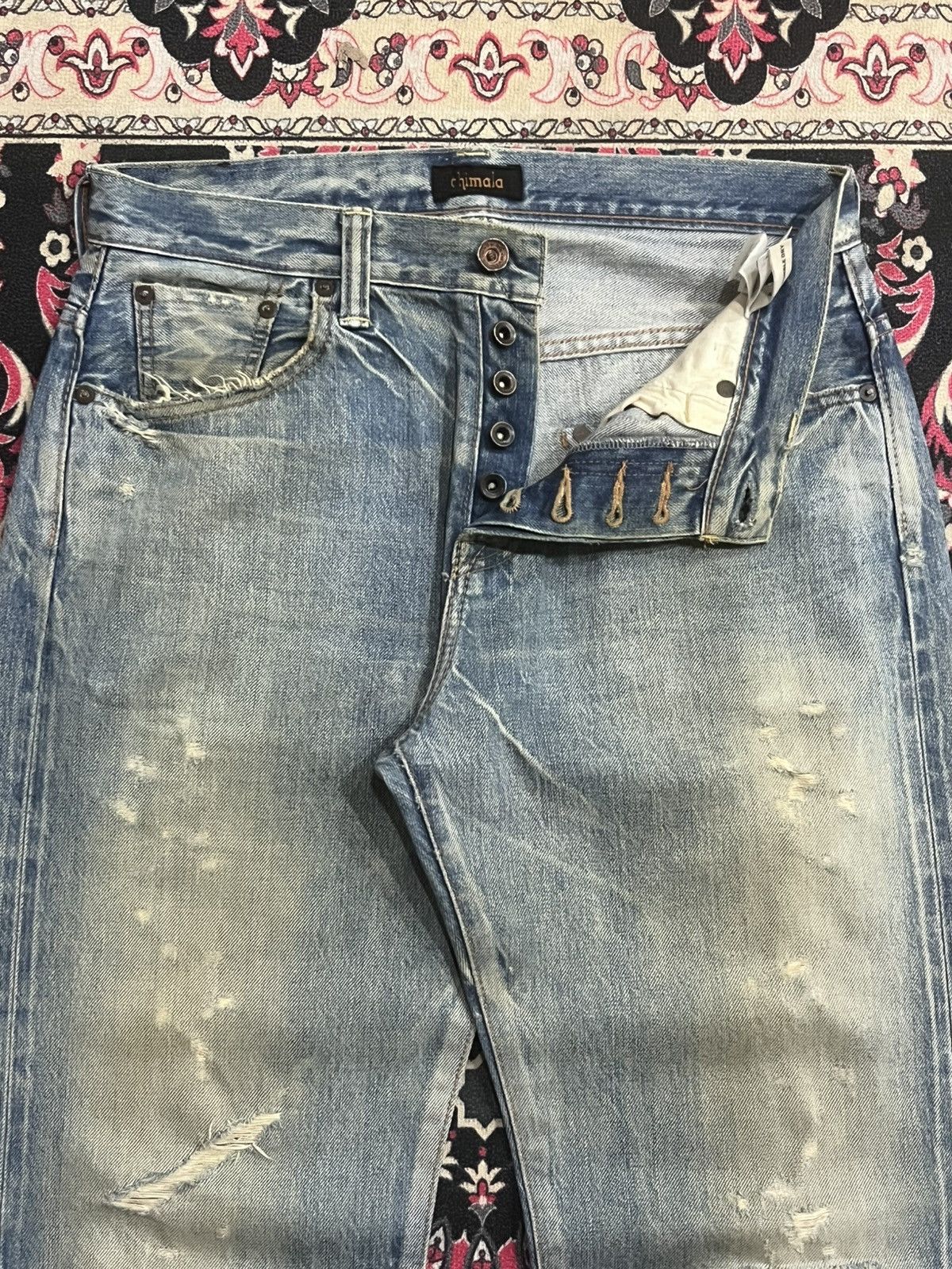 Chimala Japanese Brand Chimala Blue Washed Distressed Selvedge Jeans Size US 29 - 5 Thumbnail