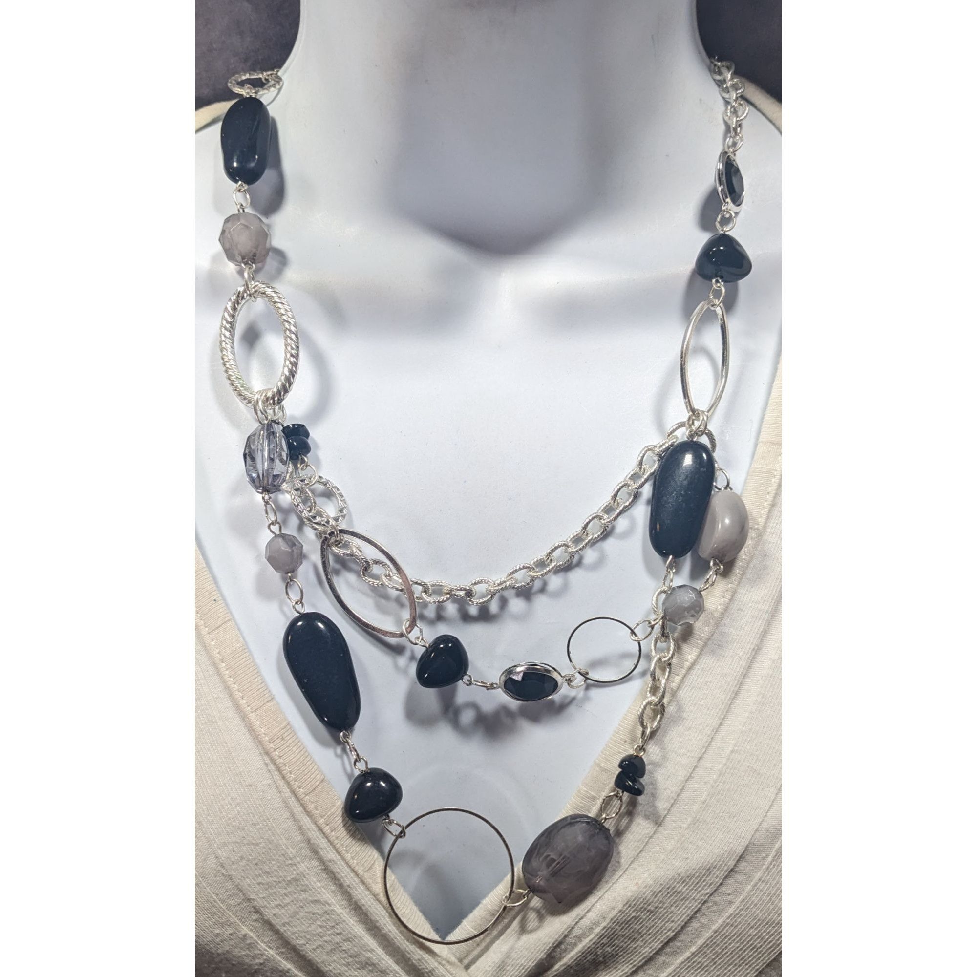 Other Black And Grey Beaded Layered Chain Necklace Size ONE SIZE - 4 Thumbnail