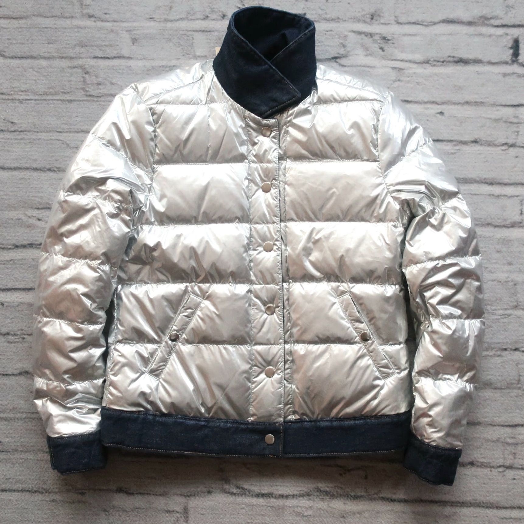 Levi's Levi's Reversible Denim Quilted Down Trucker Jacket Womens Small Silver Shirt VINTAGE (adjusted) Size S / US 4 / IT 40 - 2 Thumbnail