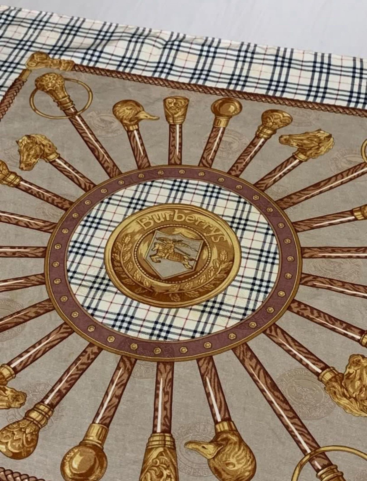 Burberry Vtg Burberrys Silk Scarf Nova Check Equestrian Walking Stick Size ONE SIZE - 4 Thumbnail