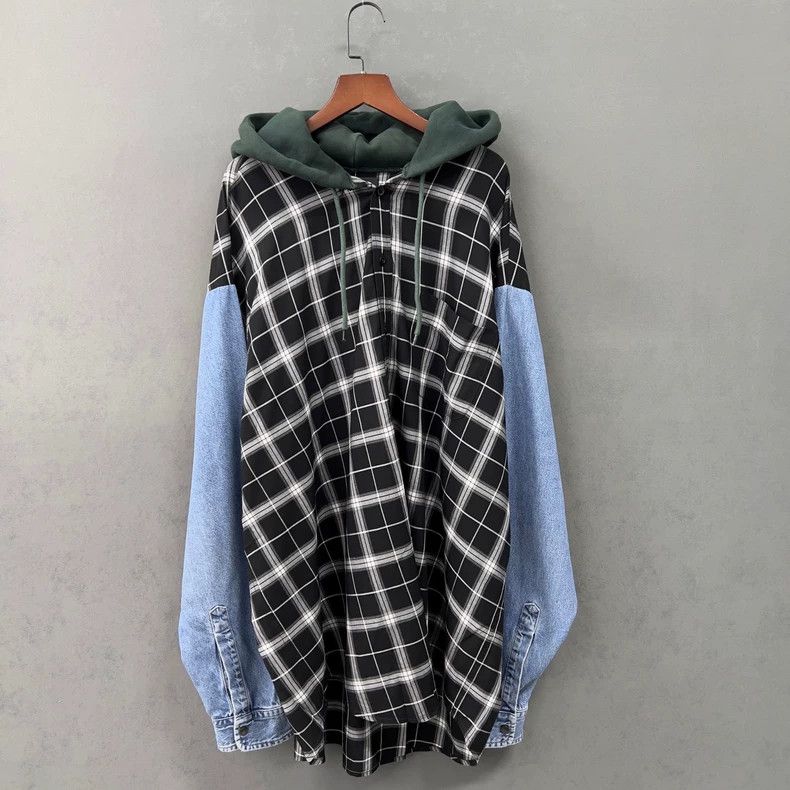 Balenciaga Balenciaga Denim Patchwork Hooded Shirt - dmc Size US XL / EU 56 / 4 - 1 Thumbnail