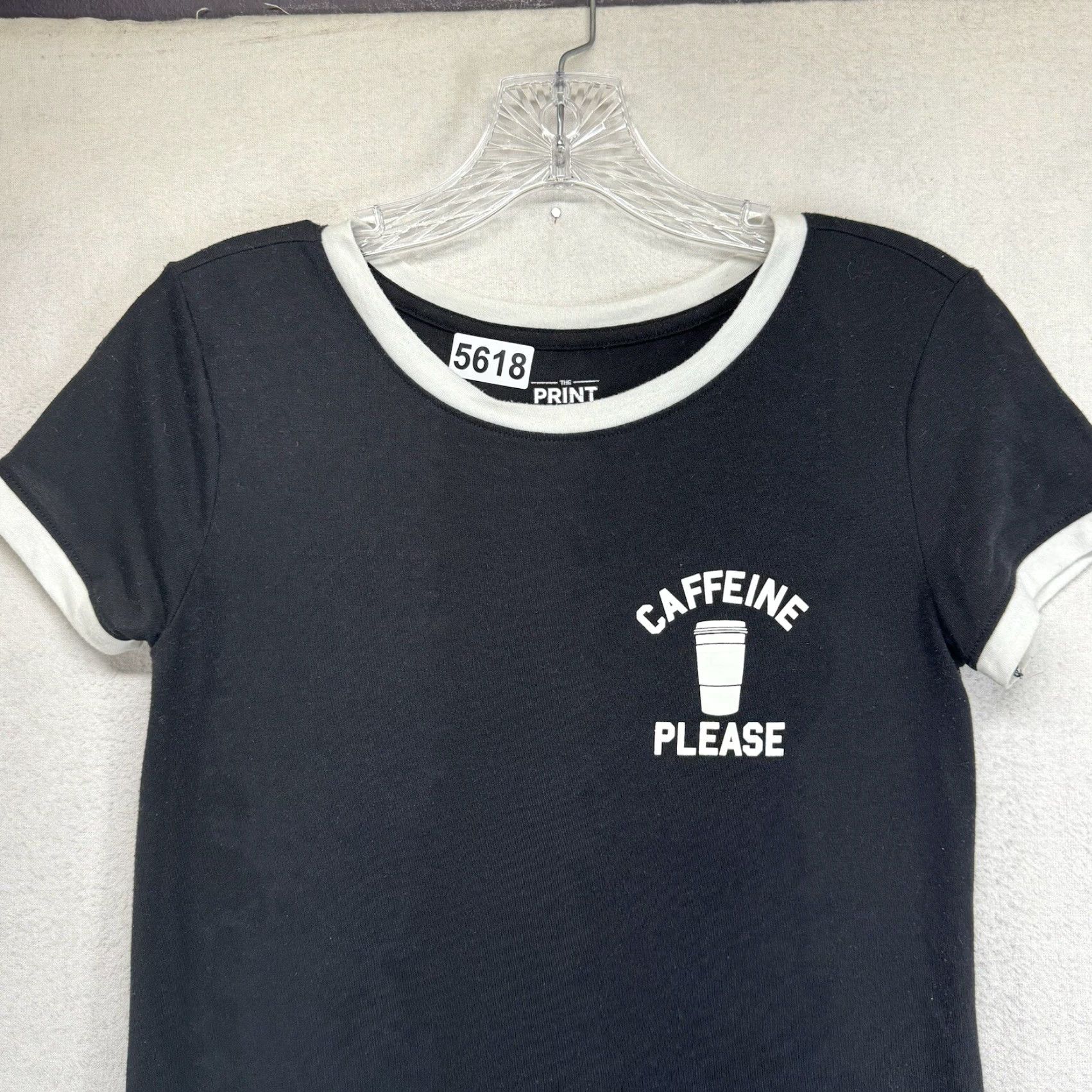 Vintage Coffee Shirt Small Black Ringer T Shirt Please Funny Cute Women Size S / US 4 / IT 40 - 4 Thumbnail
