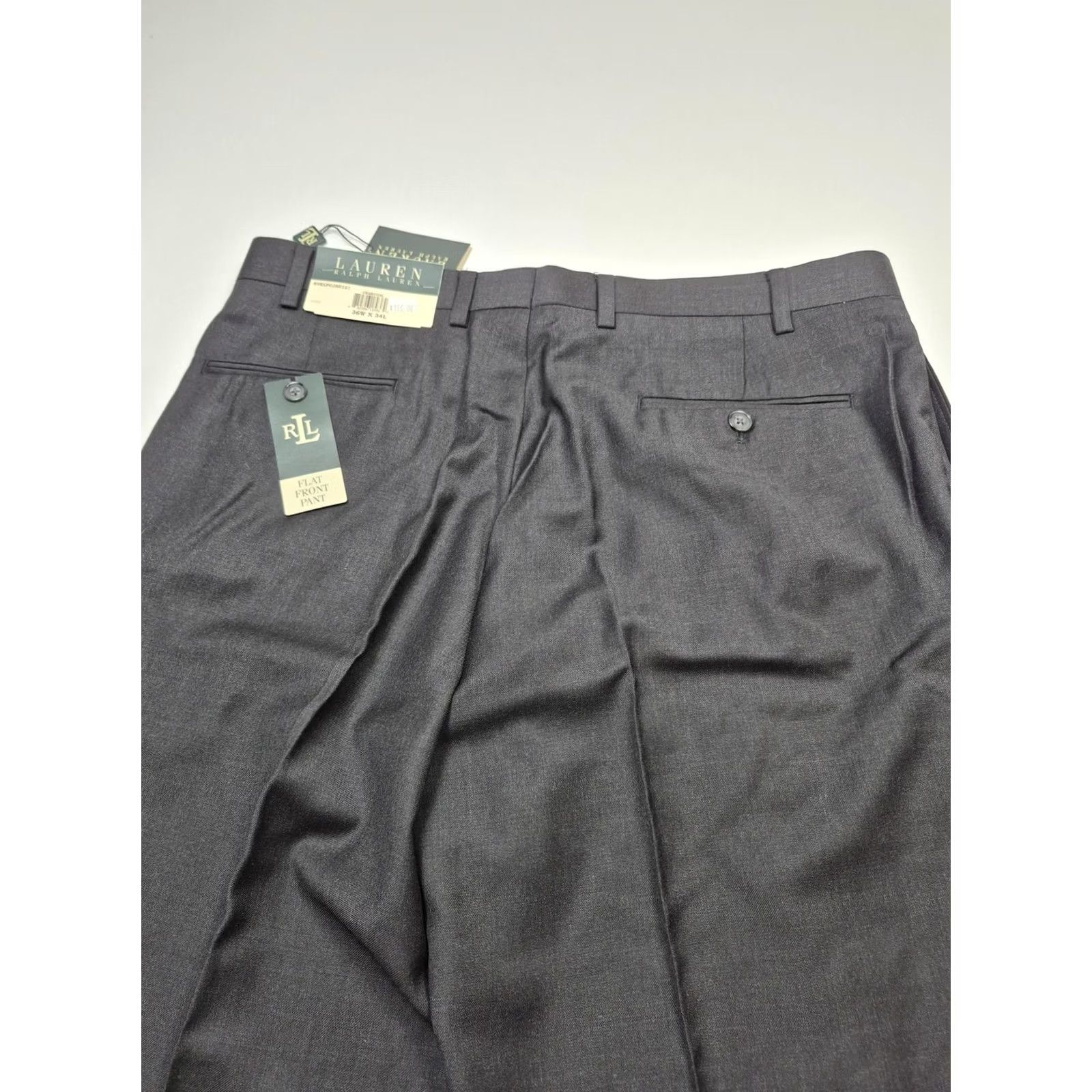 Ralph Lauren VINTAGE Lauren Ralph Lauren Dress Pants Mens 36x34 Gray Wool Flat Front NWT Charcoal Gray Sls Pockets 100% Wool Straight Leg Mens Size US 36 / EU 52 - 5 Thumbnail