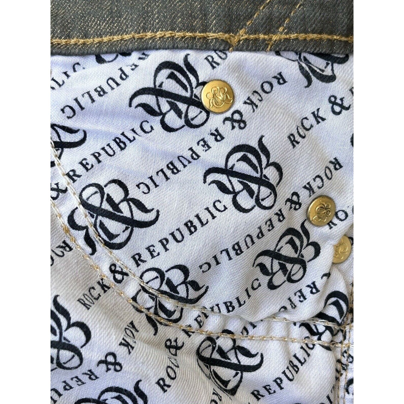 Rock & Republic Rock & Republic Skinny Gray and GOLD METALLIC Jeans Size 4 Size 27" / US 4 / IT 40 - 6 Thumbnail