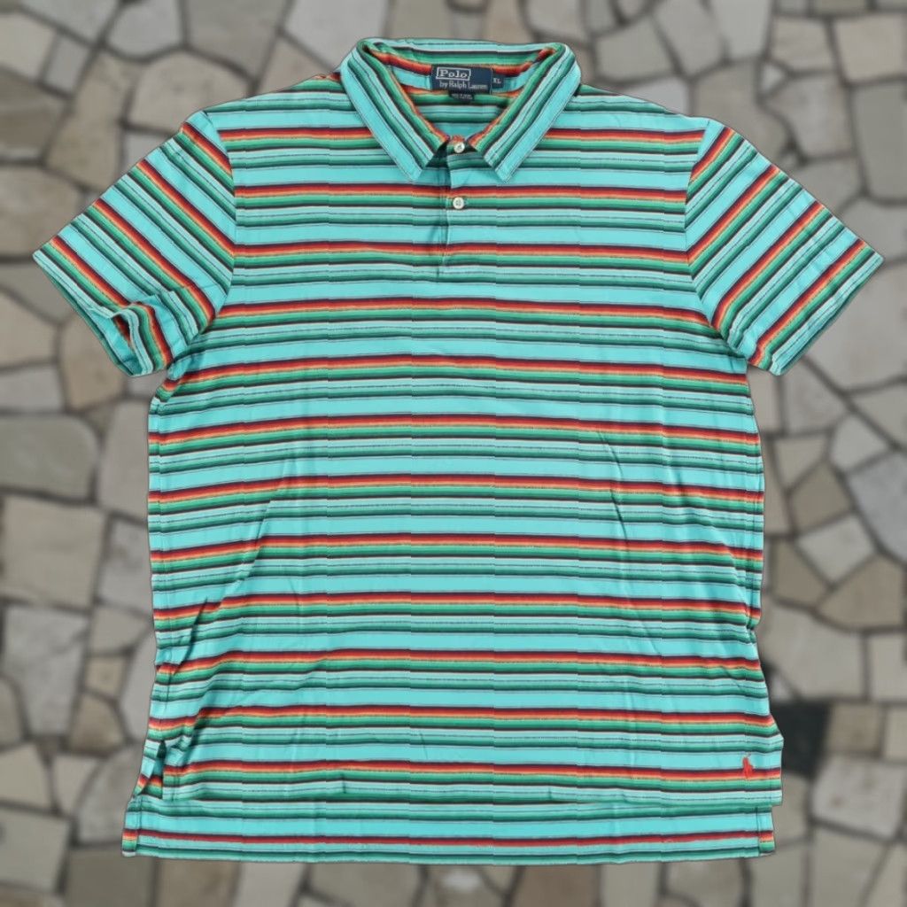 Polo Ralph Lauren Polo Ralph Lauren Knit Cotton Striped Polo Shirt Green Men's XL Size US XL / EU 56 / 4 - 1 Thumbnail
