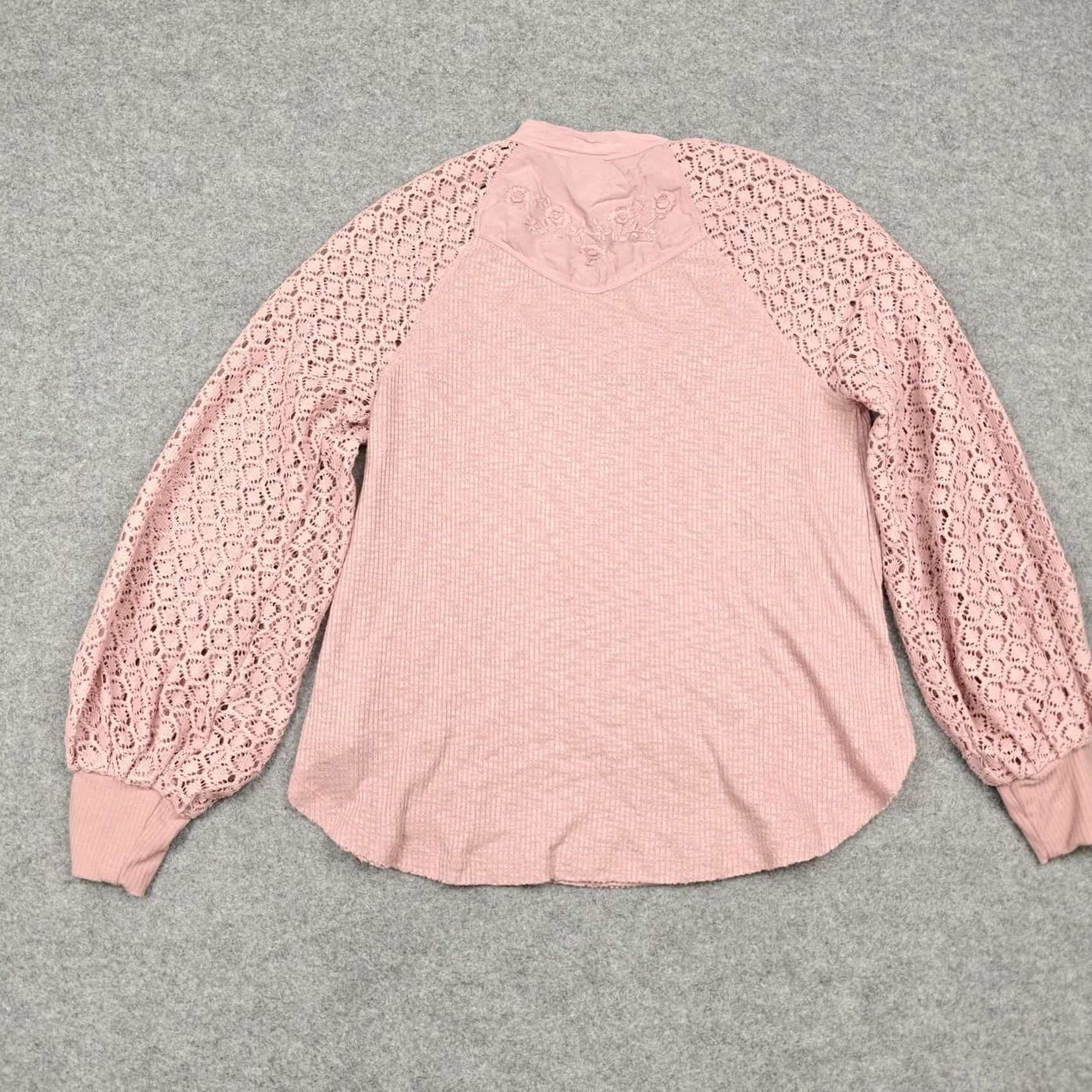 Free People Free People Blouse Womens Small Pink Crochet Balloon Sleeve Embroidered Tunic Size S / US 4 / IT 40 - 7 Thumbnail