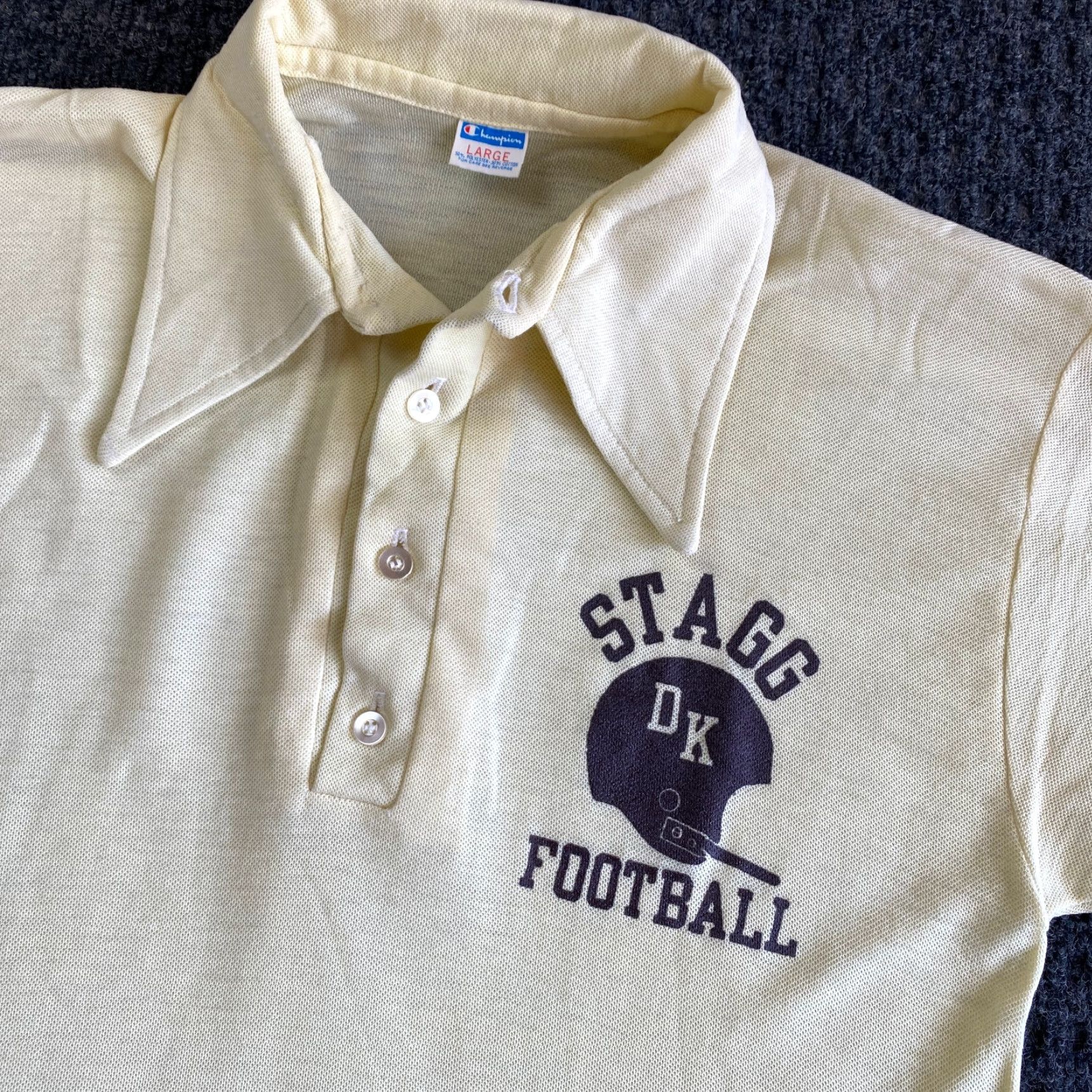 Champion VINTAGE Champion Polo Shirt Men L Yellow California Football School DK Stagg High School 70s 80s Size US L / EU 52-54 / 3 - 2 Thumbnail