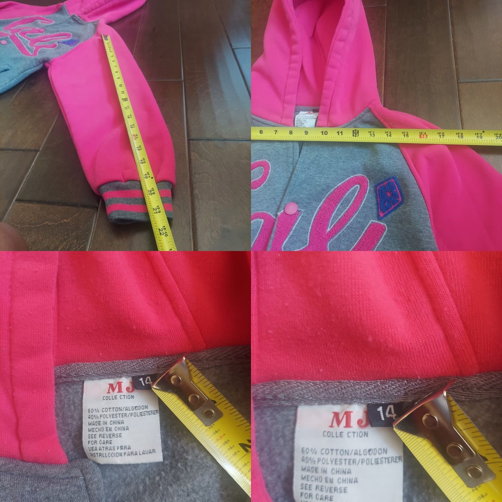 Vintage VINTAGE MJ Collection Women's Varsity Jacket Hoodie Long Zip 14 Pink Gray 90s School Size XL / US 12-14 / IT 48-50 - 10 Thumbnail