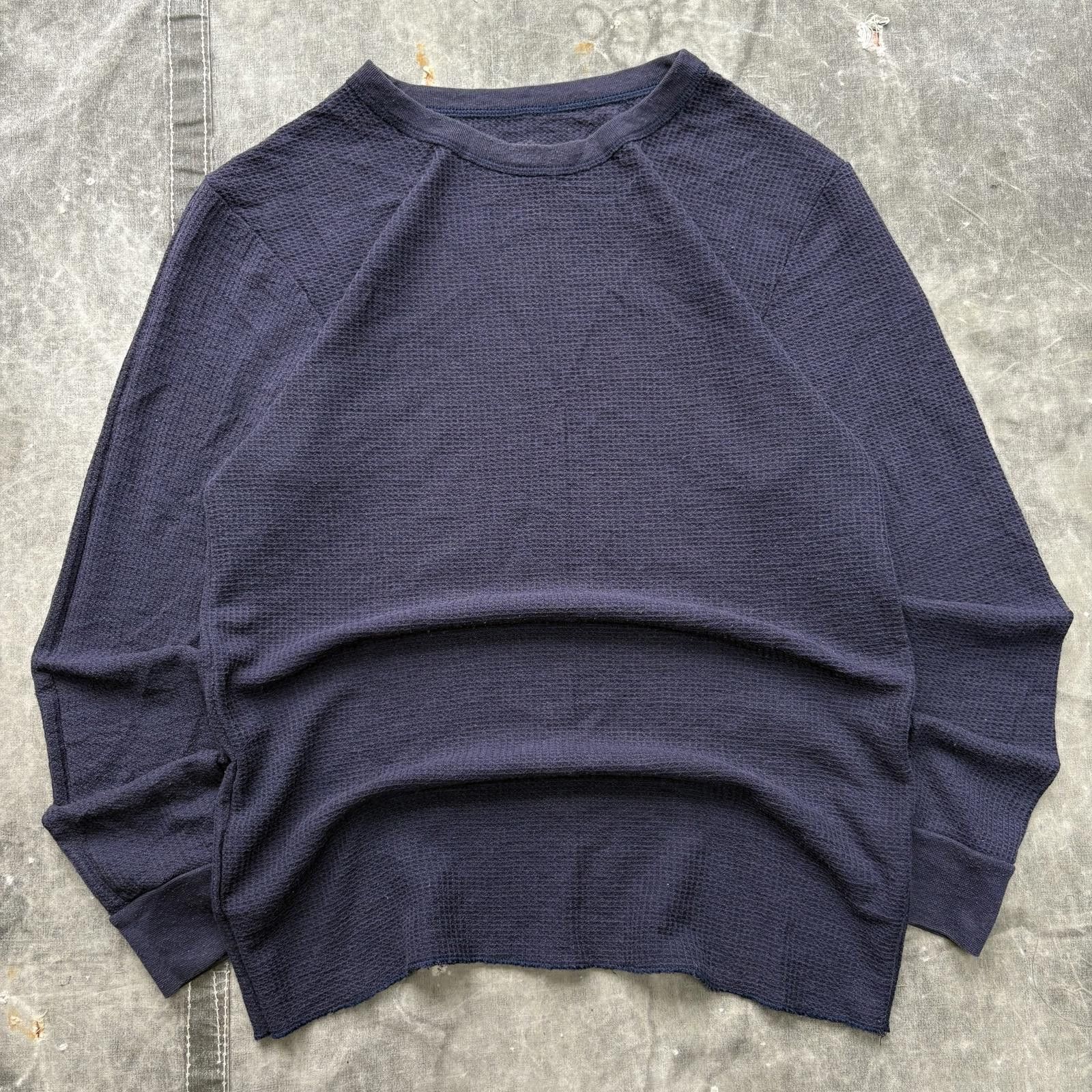 Fruit Of The Loom Vintage Y2K Navy Grunge Skater Thermal Waffle Knit Shirt Size US L / EU 52-54 / 3 - 1 Thumbnail