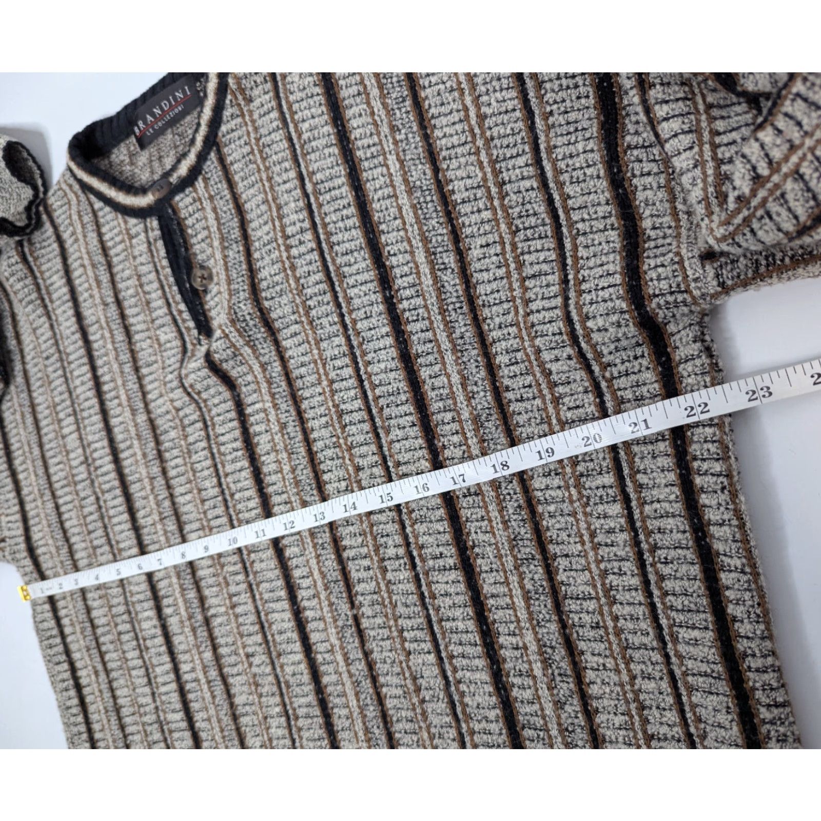 Vintage VINTAGE Brandini Sweater Henley Knit Pullover Striped Gray L Men 90s Size US L / EU 52-54 / 3 - 6 Thumbnail