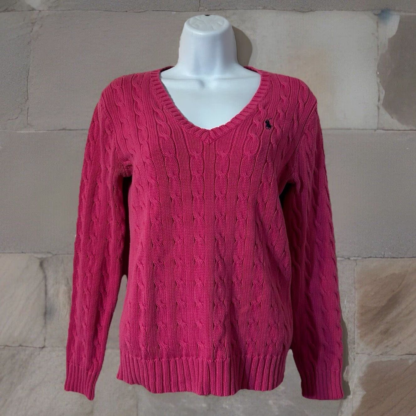 Polo Ralph Lauren Ralph Lauren Sport V-Neck Sweater Pink Women Medium Cable-Knit Cotton Pullover Knit Wool? Size M / US 6-8 / IT 42-44 - 7 Thumbnail