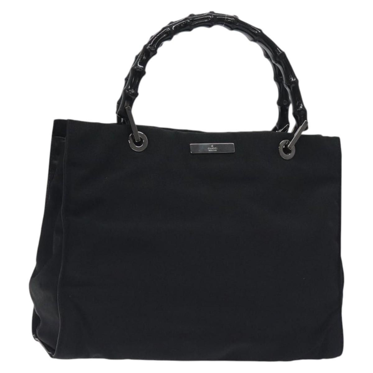 GUCCI Bamboo Hand Bag Canvas Black Silver 002 002