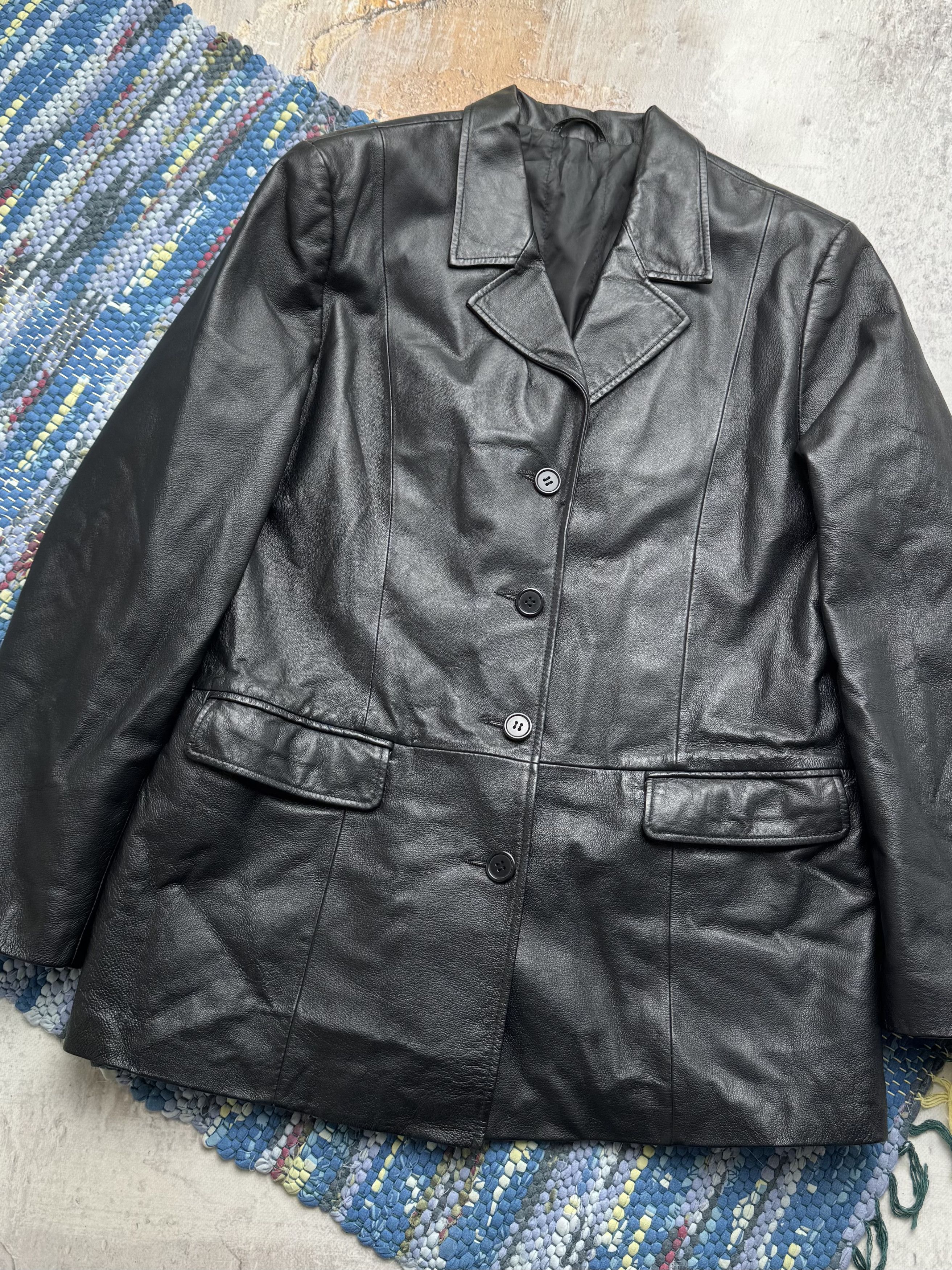Vintage Vintage Real Leather Button Up Jacket Classic Office Blazer Size L / US 10 / IT 46 - 2 Thumbnail