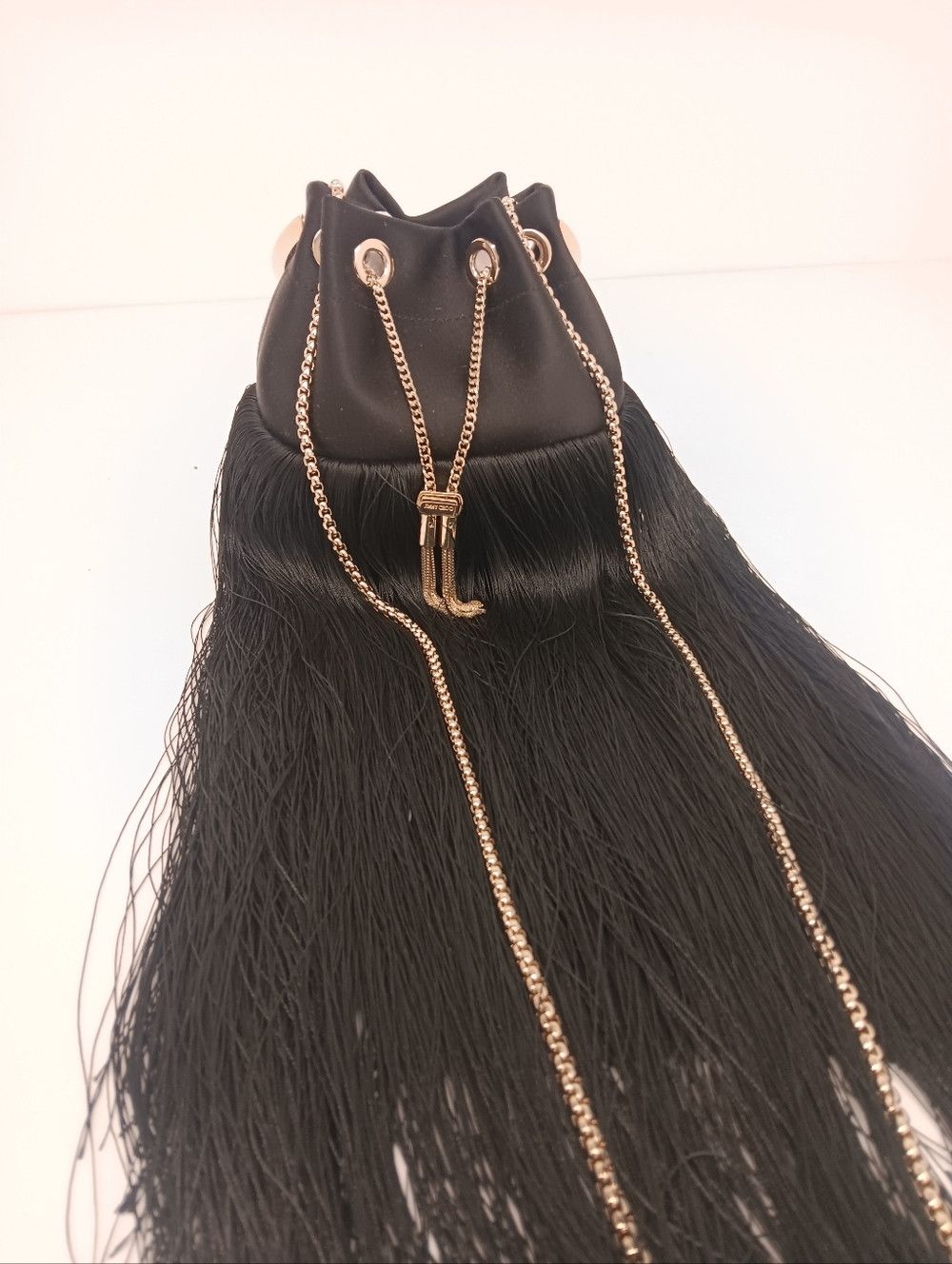 Jimmy Choo Jimmy Choo Bon Bon Small Fringed Satin Bucket Bag - Black Size ONE SIZE - 10 Thumbnail