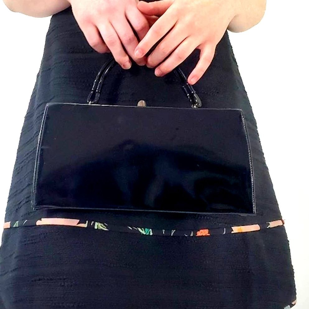 Vintage Vintage 1950's Black Handbag Purse Tote Clutch Size ONE SIZE - 1 Thumbnail