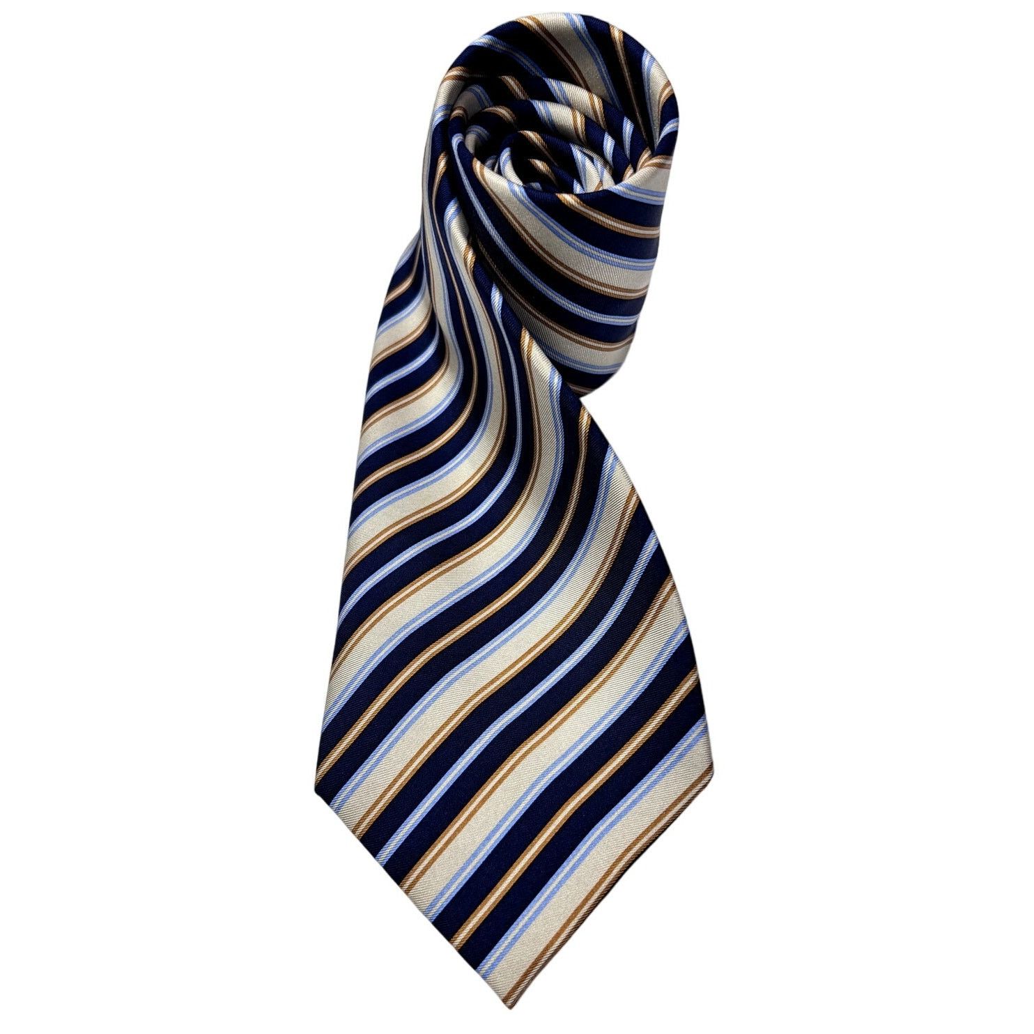 Van Heusen VAN HEUSEN Men's Silk Navy Tan & Cream Stripe Neck Tie Size ONE SIZE - 1 Thumbnail