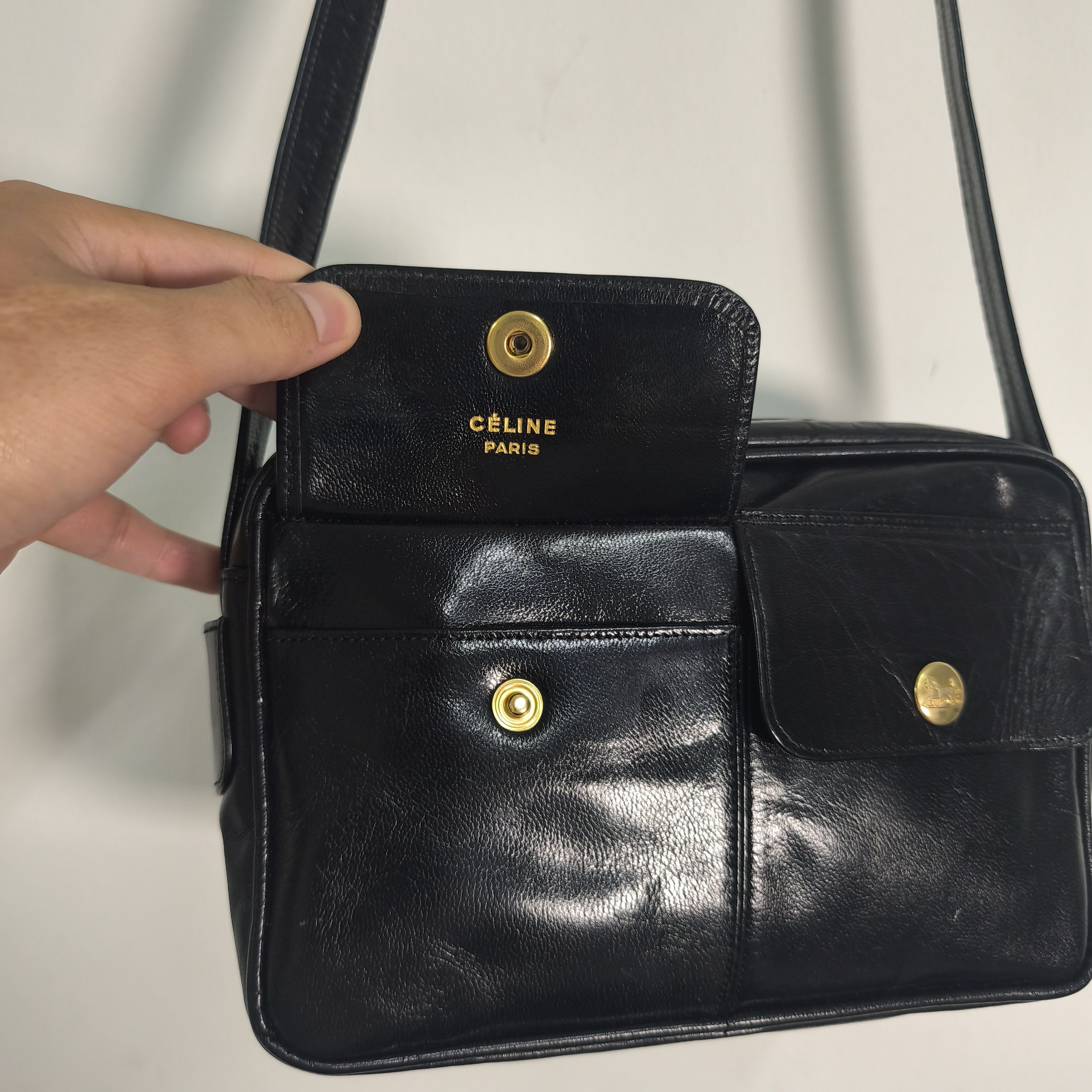 Celine Vintage Celine Small Bag Black Leather Size ONE SIZE - 5 Thumbnail