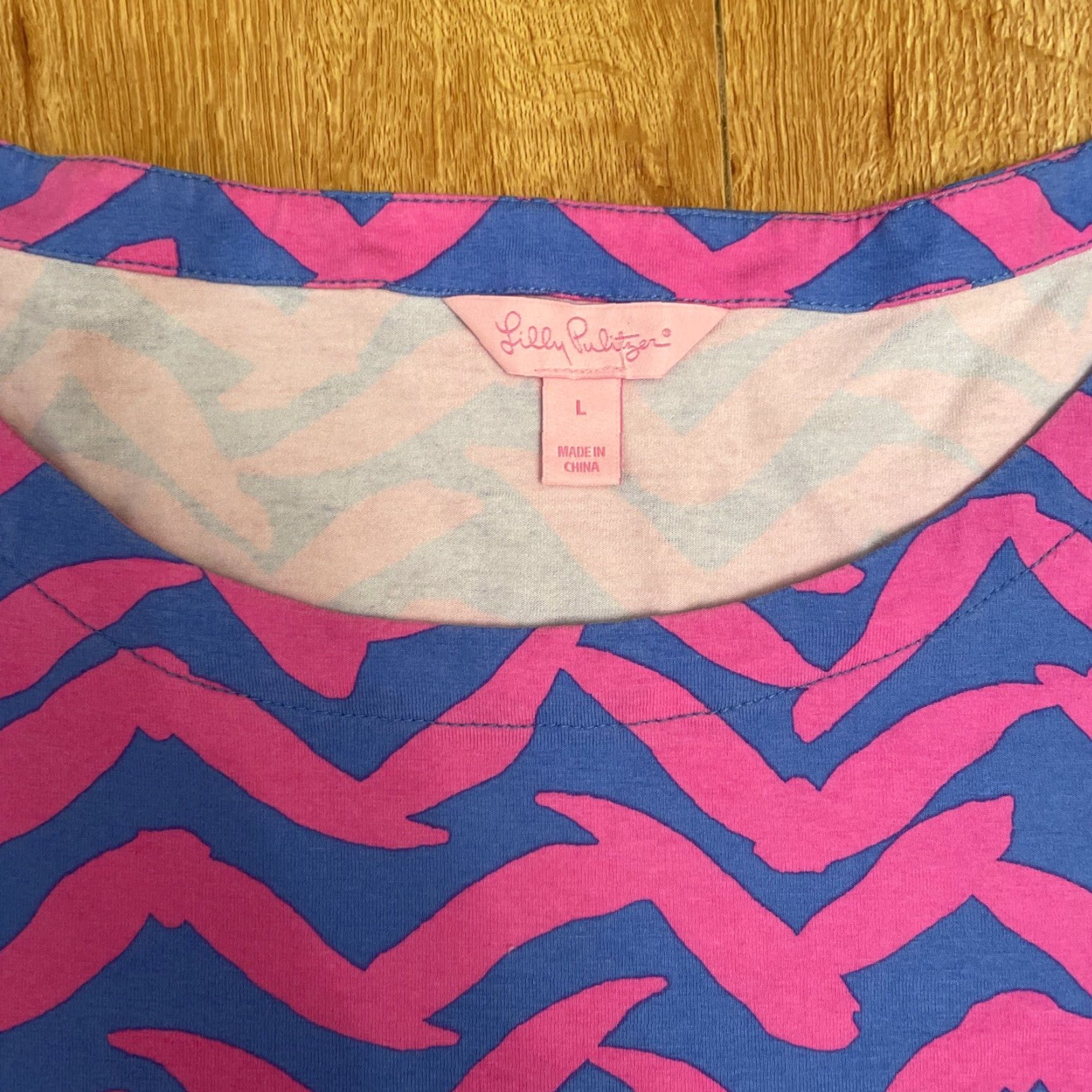 Lilly Pulitzer Lilly Pulitzer Lula Dress Bennet Pink Blue Pop Up I Got Lucky Large Ruffle Dress Short Sleeve Crew Neck Women L Beach Resort Preppy Size L / US 10 / IT 46 - 4 Thumbnail