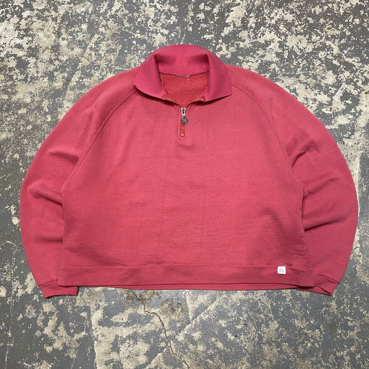 Russell Athletic × Vintage Vintage Russell Athletic Pink Cropped Boxy 1/4 Zip Crewneck Size US M / EU 48-50 / 2 - 1 Thumbnail