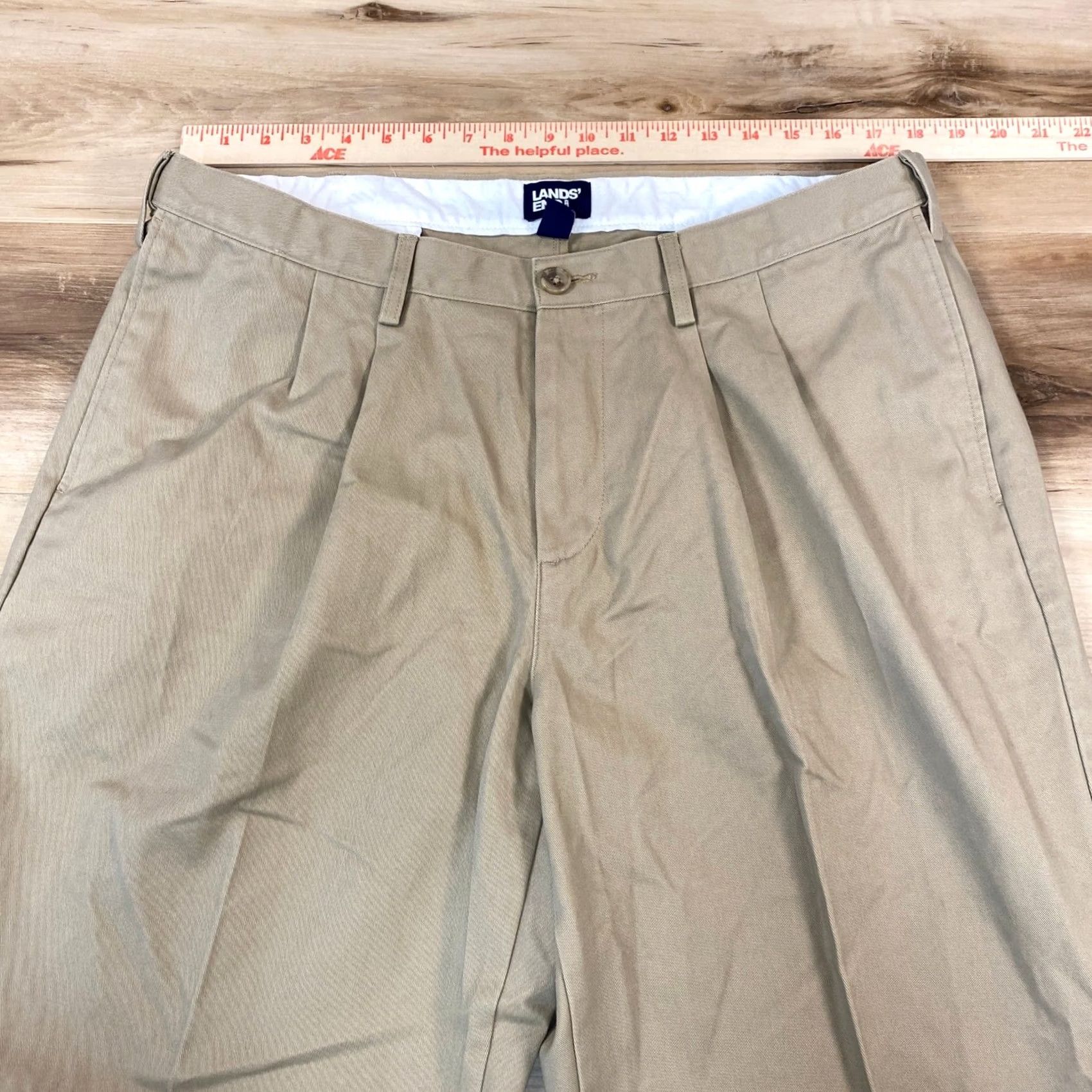 Lands' End Lands' End Mens Chino Pants Pleated Traditional Fit Beige Khaki 38x30 Slim Size US 38 / EU 54 - 2 Thumbnail