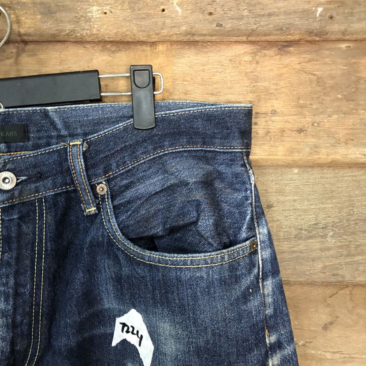 Japanese Brand Uniqlo Jeans Blue Distressed Denim Pants #7324 Size US 35 - 5 Thumbnail