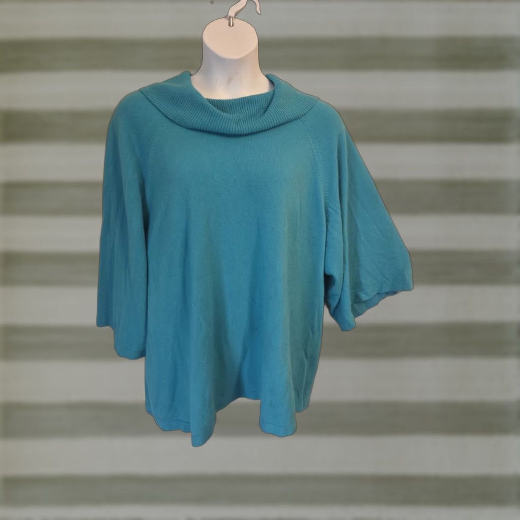 AQUA Liz & Me Aqua Blue Cowl Neck Dolman Sleeve Sweater 3X Womens Pullover Plus Size Knit Blue Dolman Sleeve Cowl Neck Solid Size XXL / US 16-18 / IT 52-54 - 1 Thumbnail