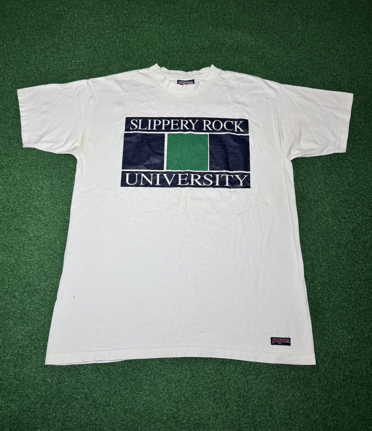 Jansport Slippery Rock University Large Vintage 90s White T Shirt Size US L / EU 52-54 / 3 - 1 Thumbnail