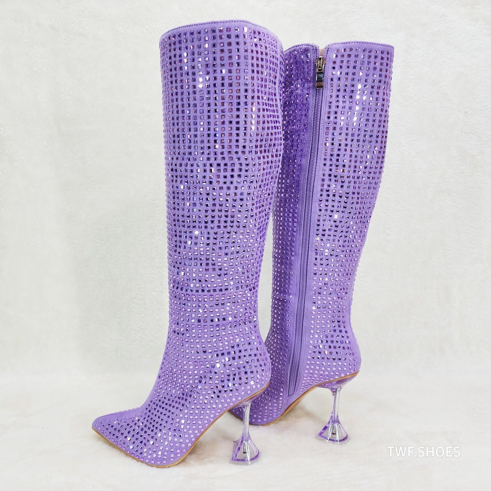 Other Glamour Shot Mirrored Rhinestone Tinted 4" Pyramid Heel Knee Size US 8 / IT 38 - 4 Thumbnail